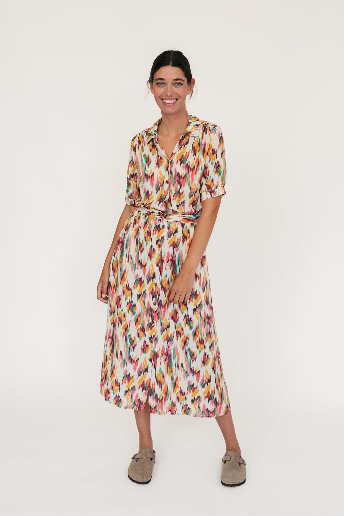 Image of TWOTHIRDS dames vegan Jurk Matsu Ikat Print Ecru