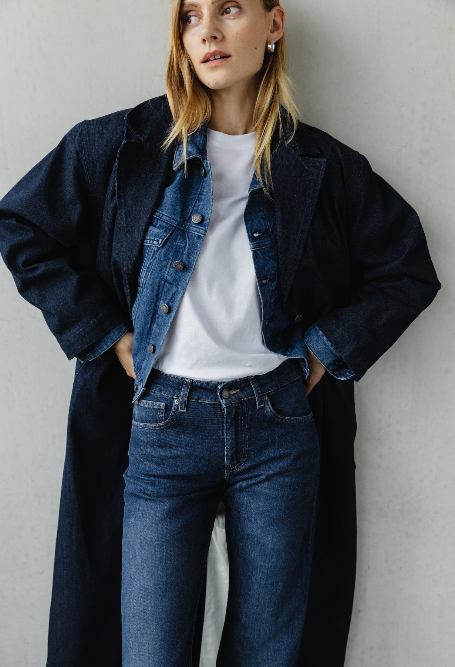 MUD Jeans Trench Coat Elin Rinse Dark Blue