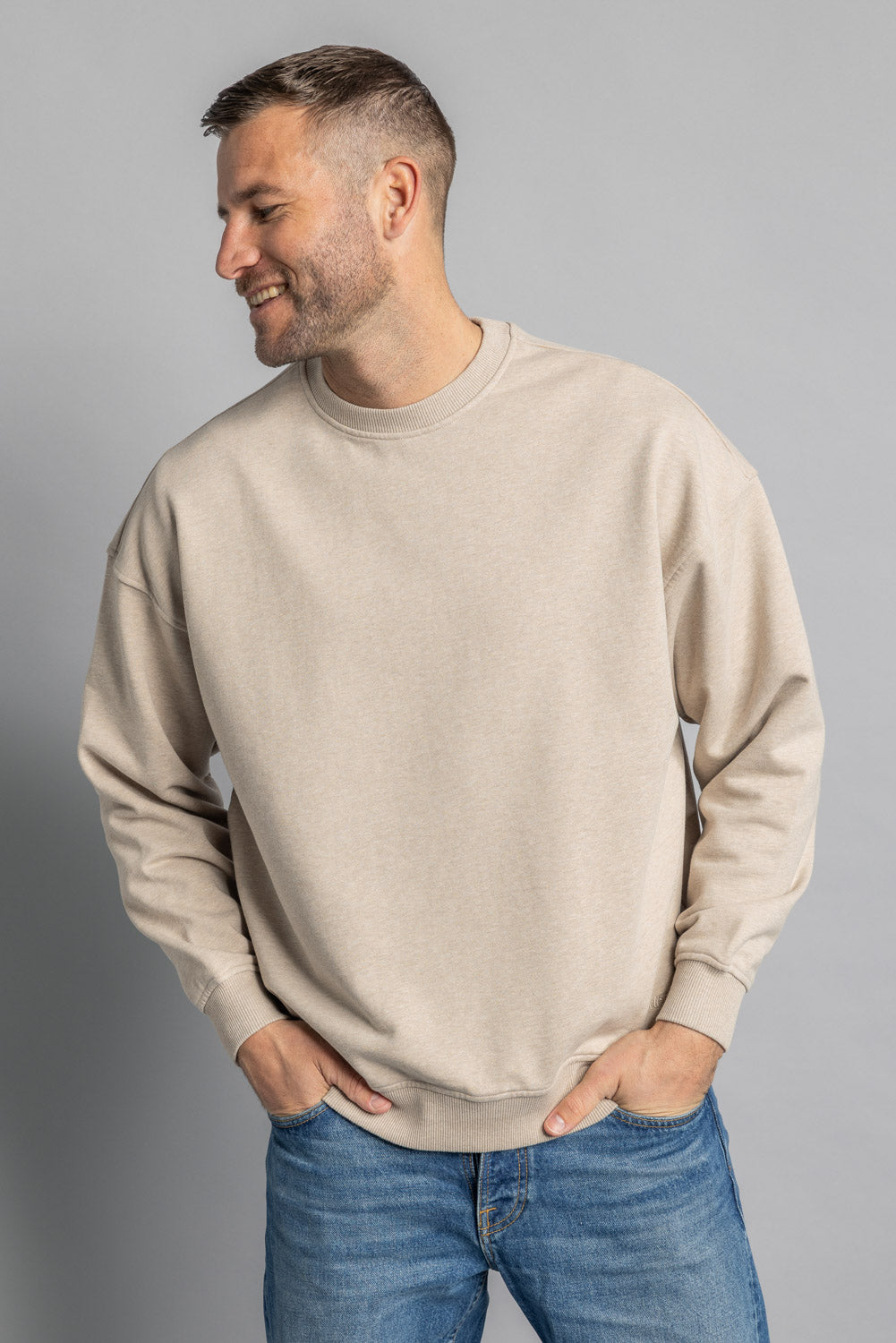 DIRTS men vegan Sweatshirt Oversized Crewneck Desert Beige
