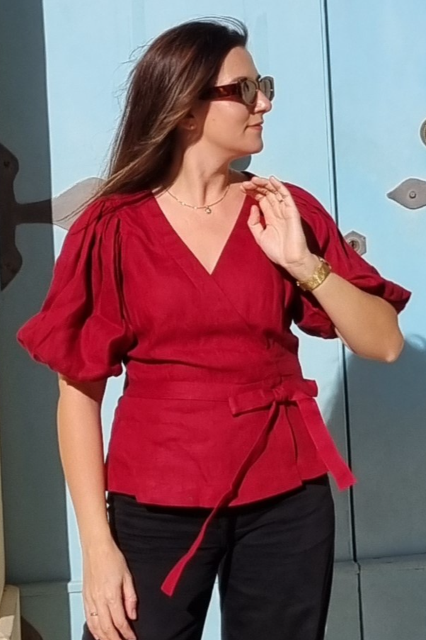 110747 - Damen vegan Wickeltop Usa Rot