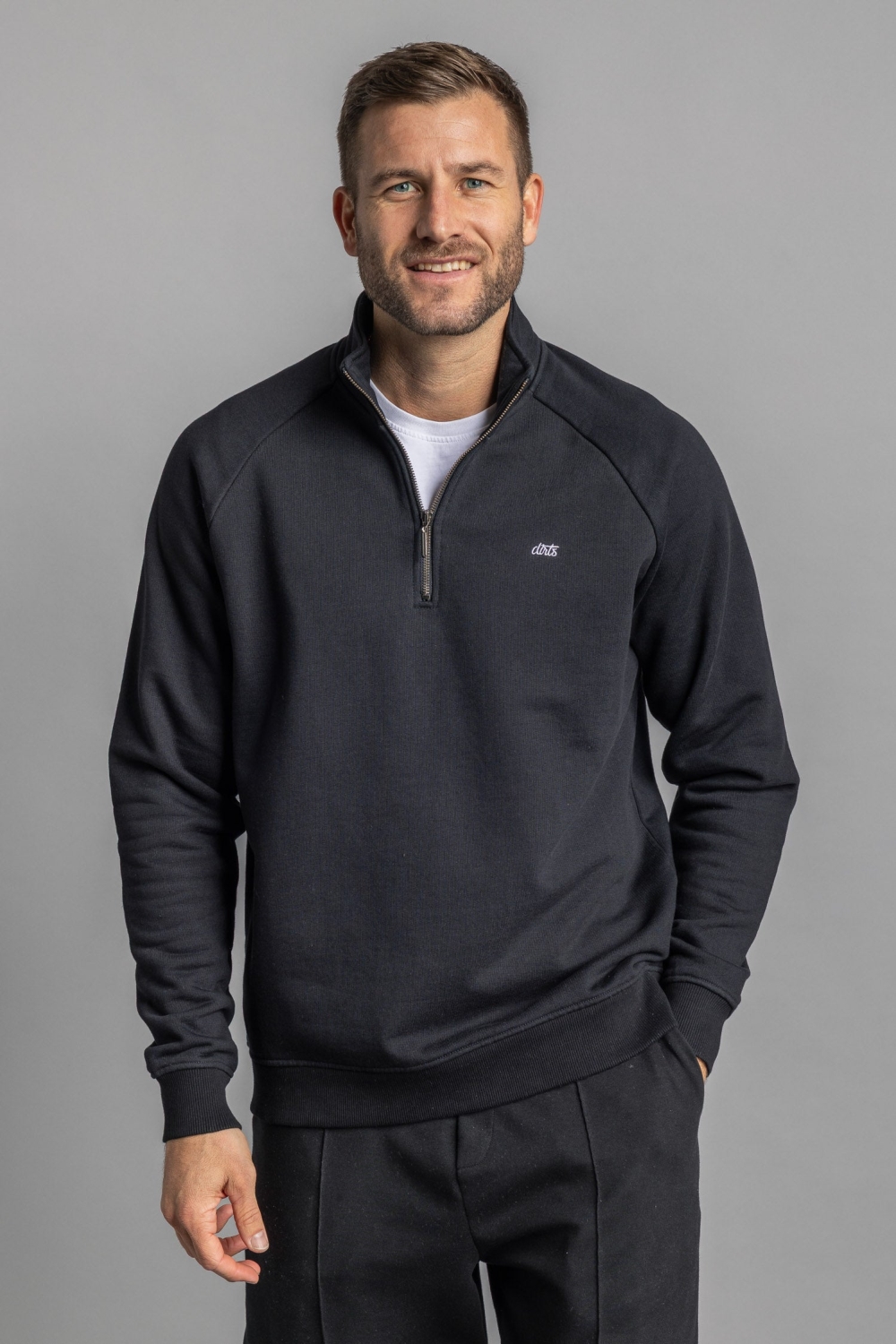 DIRTS Herren vegan Pullover Quarter Zip Raglan Schwarz