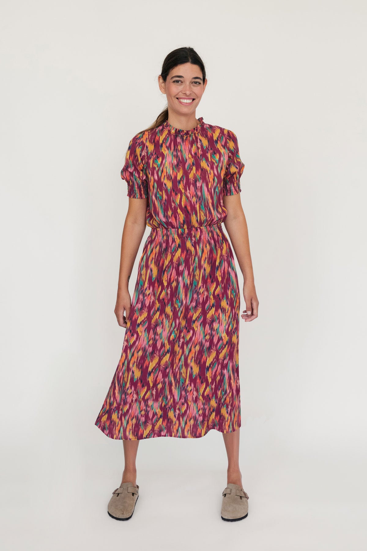 Image of TWOTHIRDS dames vegan Jurk Grassholm Met Ikatprint In Rood