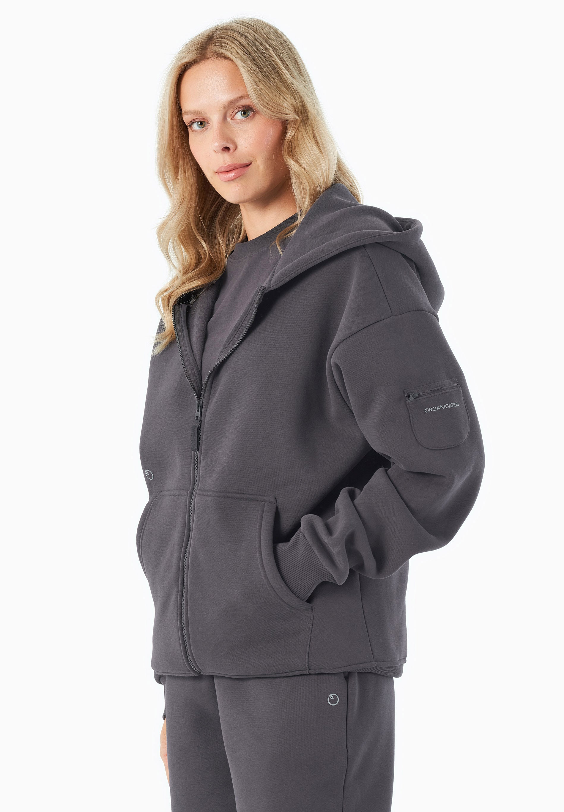 ORGANICATION Hoodie Met Volledige Ritssluiting Jenna Shadow Grey