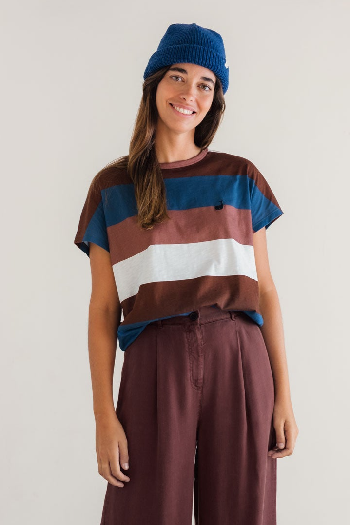 Image of TWOTHIRDS dames vegan T-Shirt Saladeta Burnt Berry Stripes