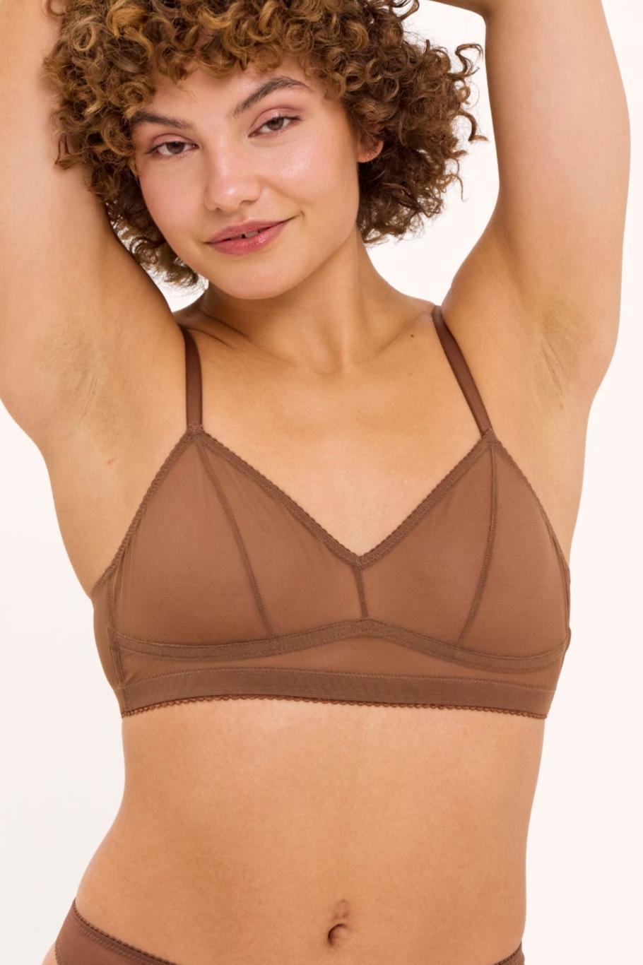 Image of Understatement dames vegan Bralette Mesh Balconette Mokka