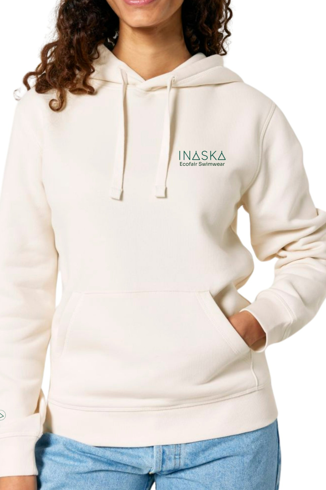 Image of Inaska dames vegan Hoodie Unisex Vintage Wit Donkergroen