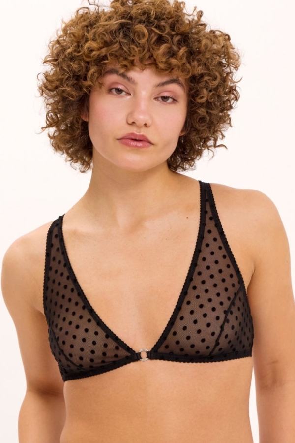 Image of Understatement dames vegan Bralette Van Mesh Met Diepe V-Hals En Zwarte Stippen