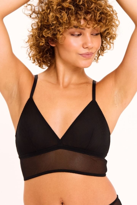 Image of Understatement dames vegan Bralette Met Mesh En Driehoekige Topjes, Zwart