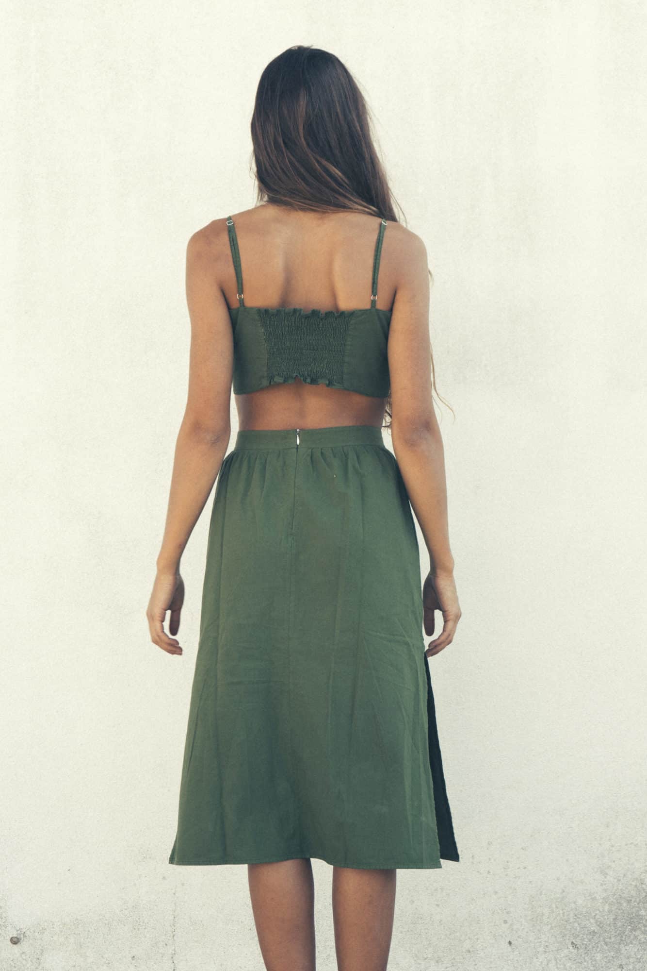 Vanilla Sand womens vegan Top Lagos Bow Tie Garden Green