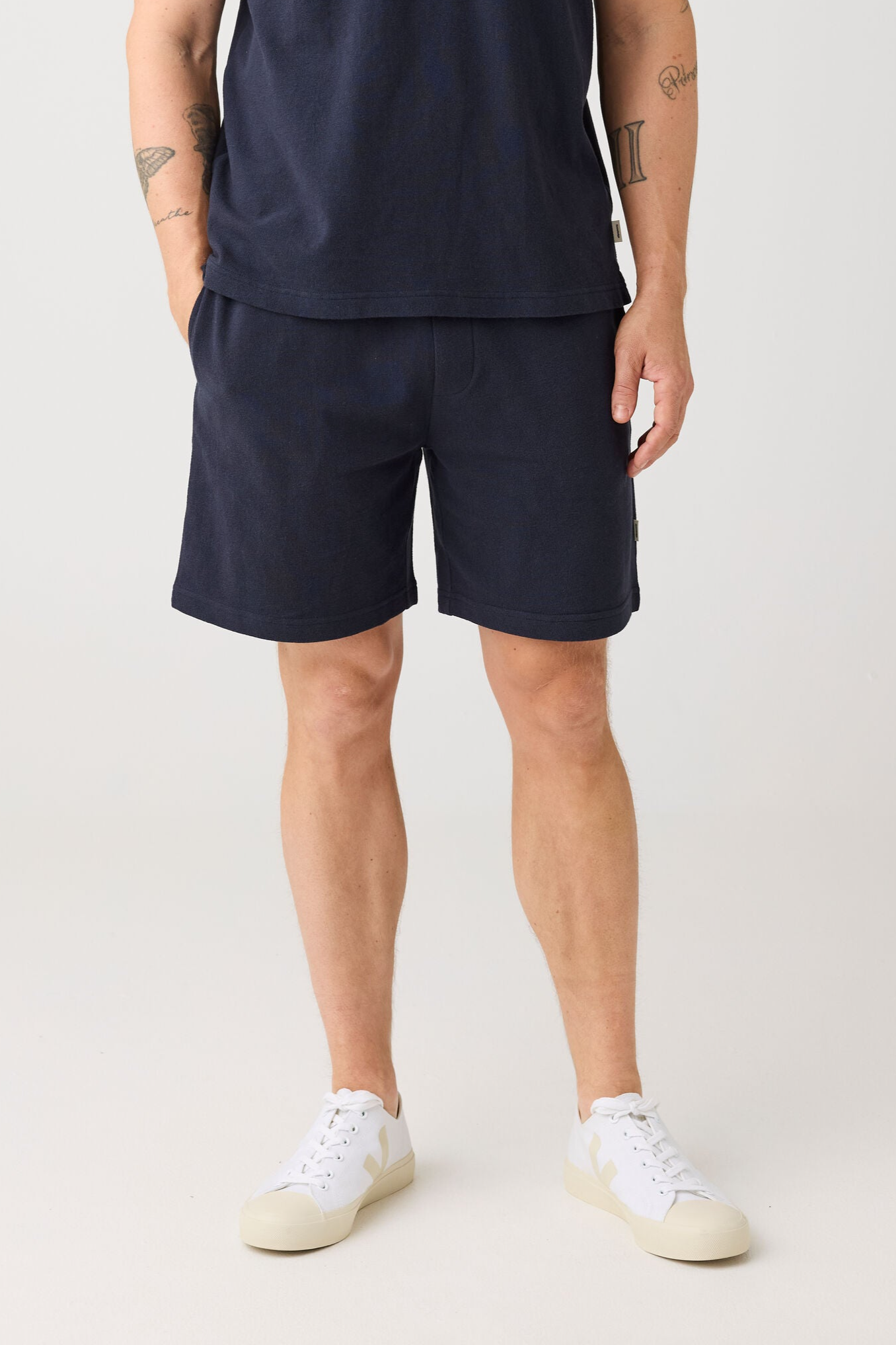Image of KnowledgeCotton Apparel mannen vegan Shorts Fig Loose BouclÃ© Night Sky Navy