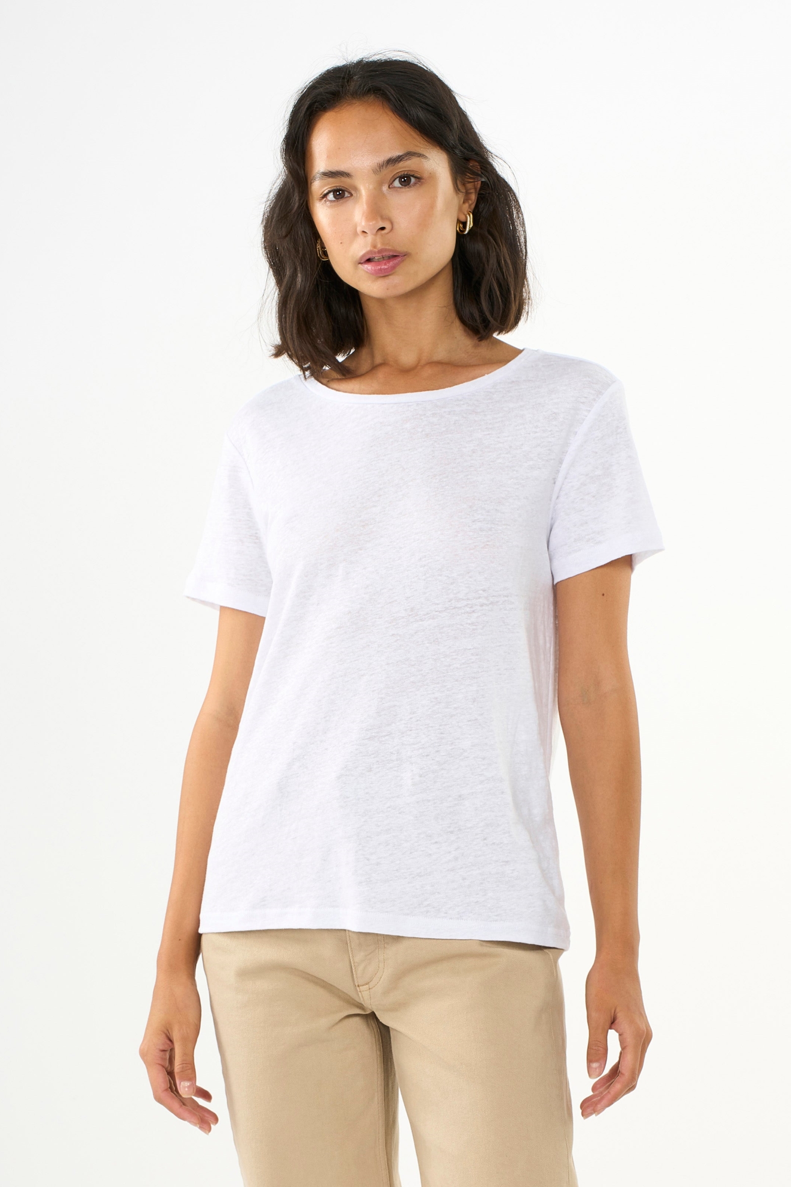 Image of KnowledgeCotton Apparel dames vegan T-Shirt Regular Linen Helderwit