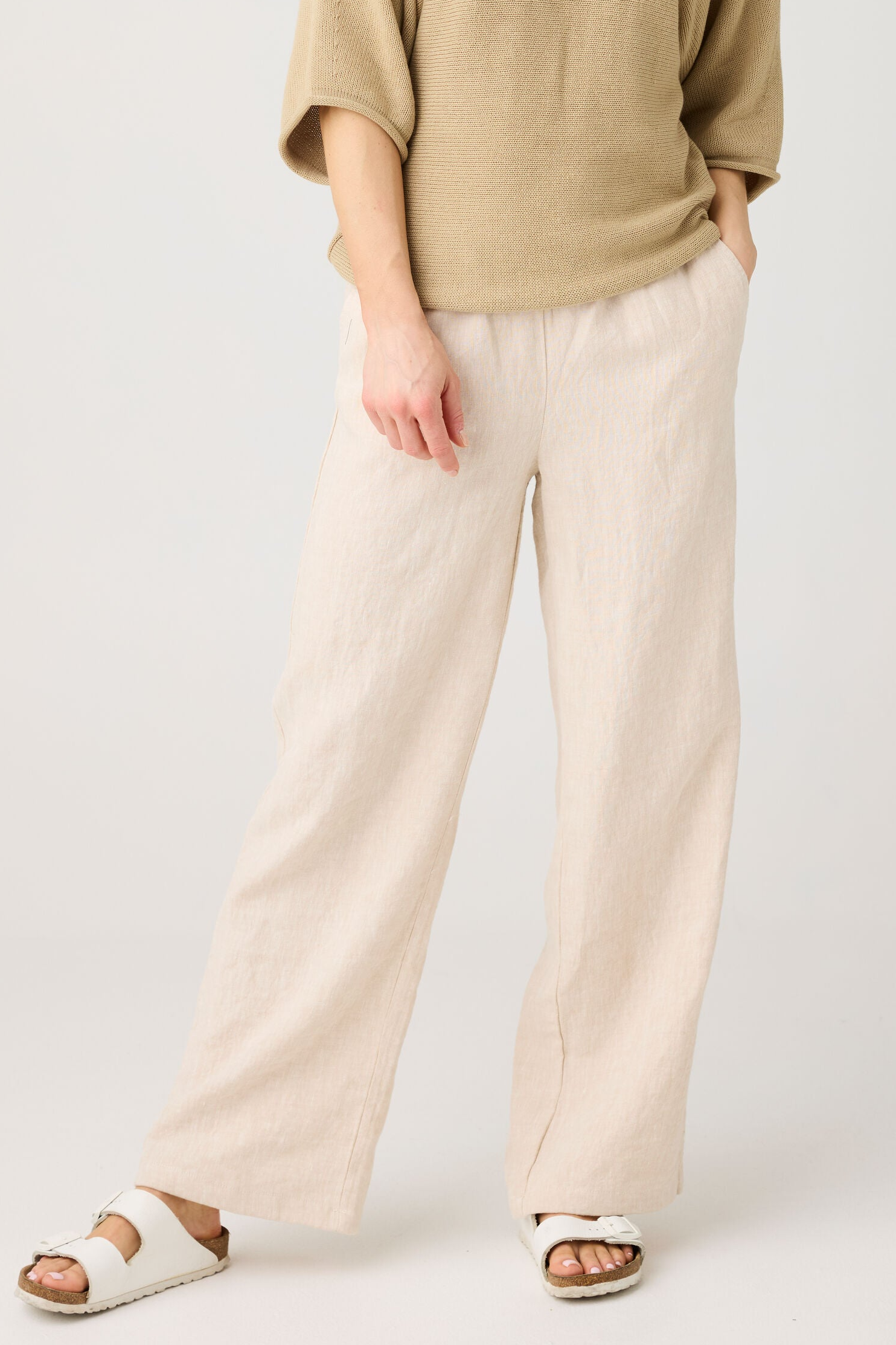 Image of KnowledgeCotton Apparel dames vegan Broek Posey Wide Linen Licht Feather Gray