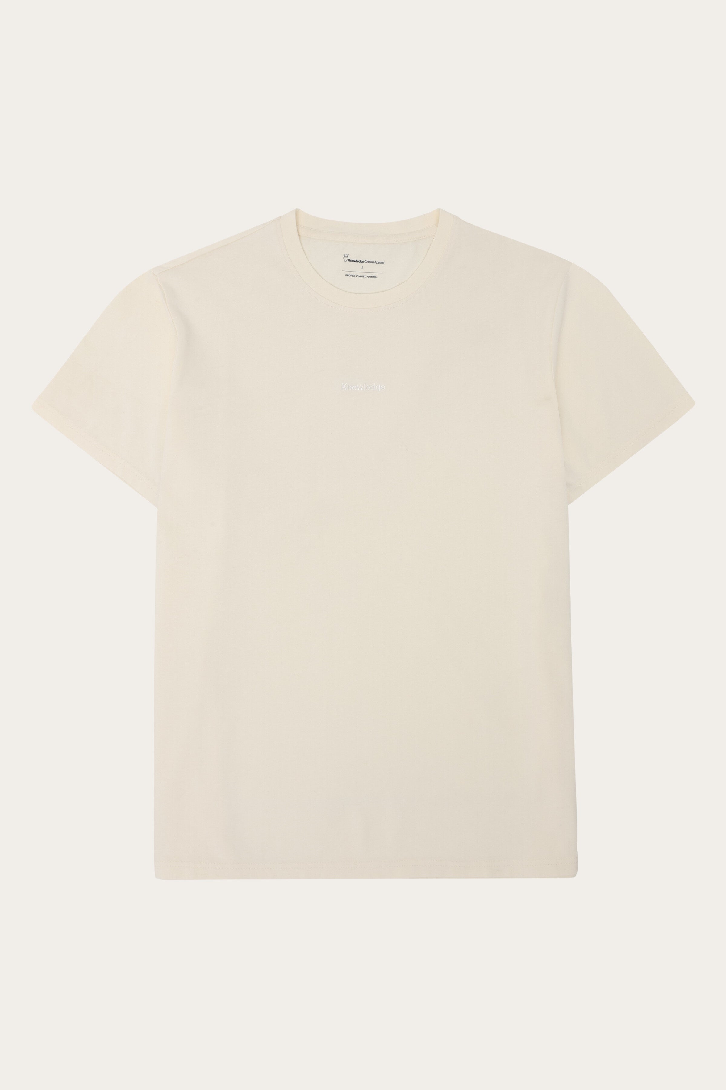 Image of KnowledgeCotton Apparel mannen vegan T-Shirt Voor Heren Met Geborduurde Afbeelding Van Een Witte Zilverreiger Op De Borst.