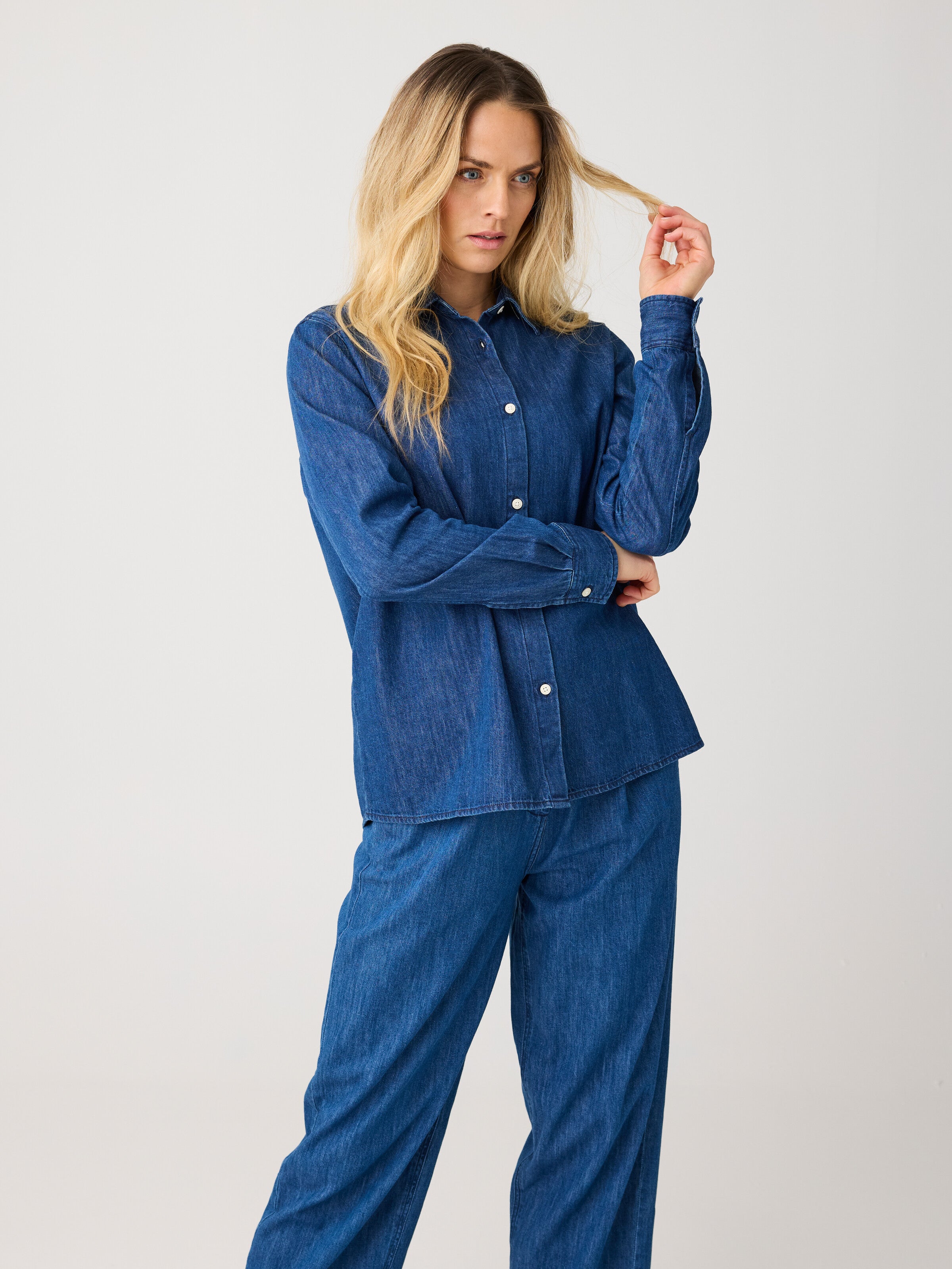 KnowledgeCotton Apparel womens vegan Denim Shirt Dark Blue