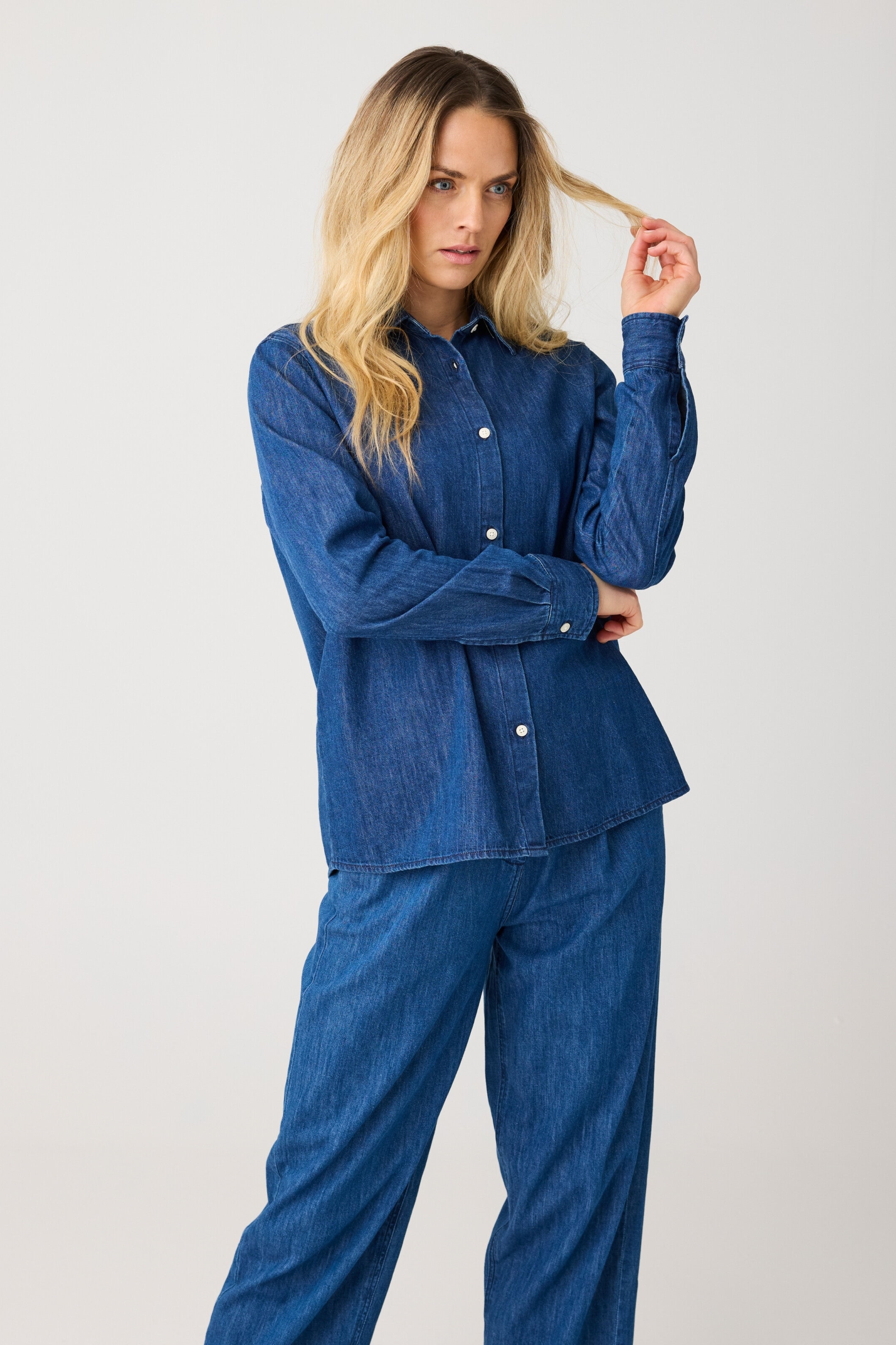 KnowledgeCotton Apparel womens vegan Denim Shirt Dark Blue