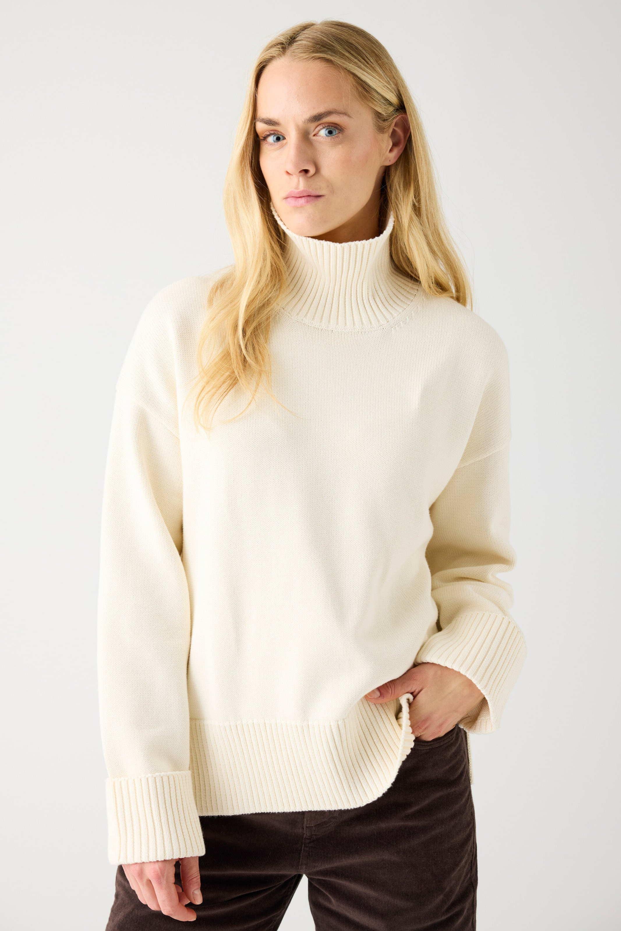 111423 - Damen vegan Pullover Rundhalsausschnitt Egret WeiÃŸ