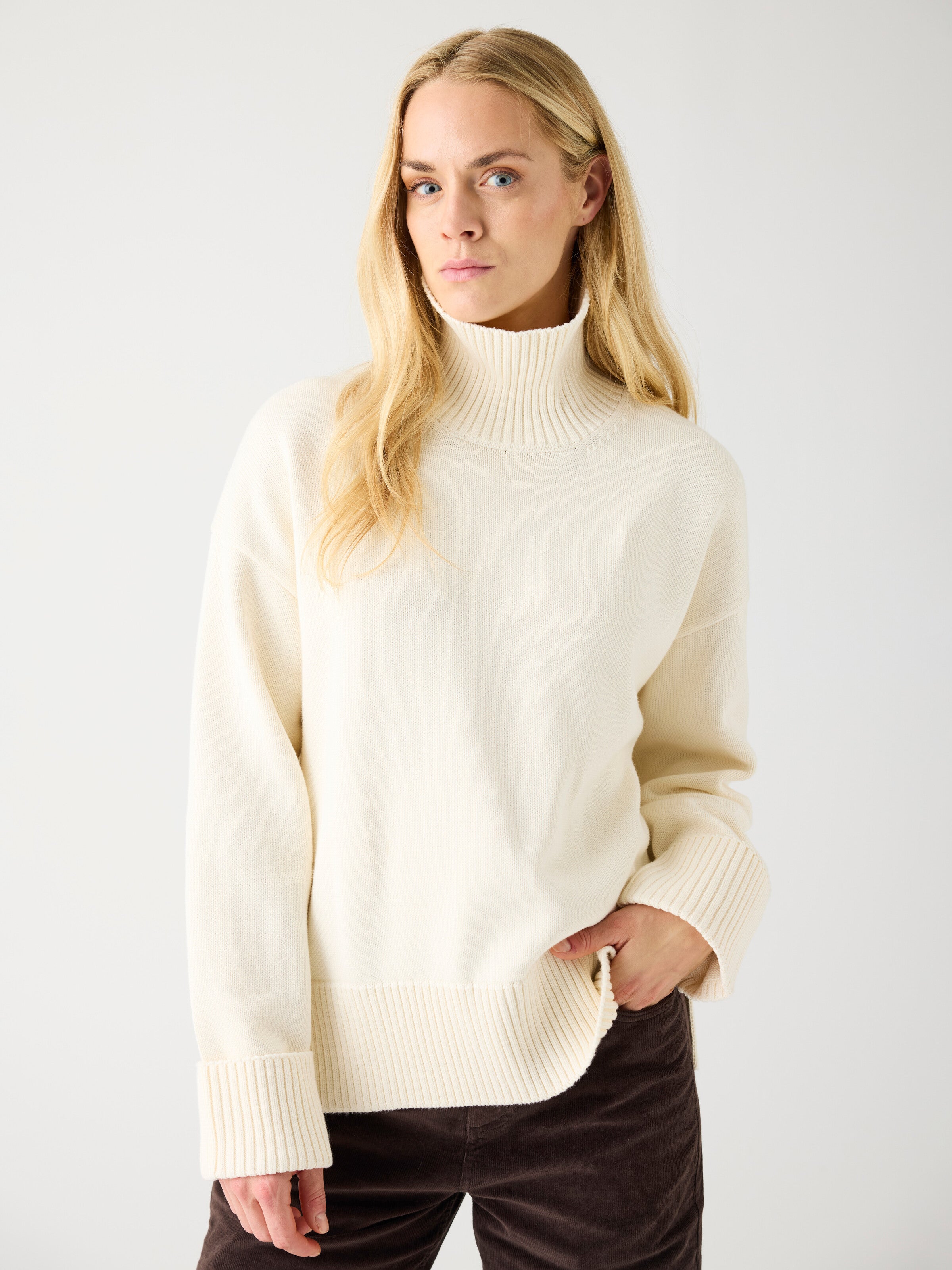 111423 - Damen vegan Pullover Rundhalsausschnitt Egret WeiÃŸ