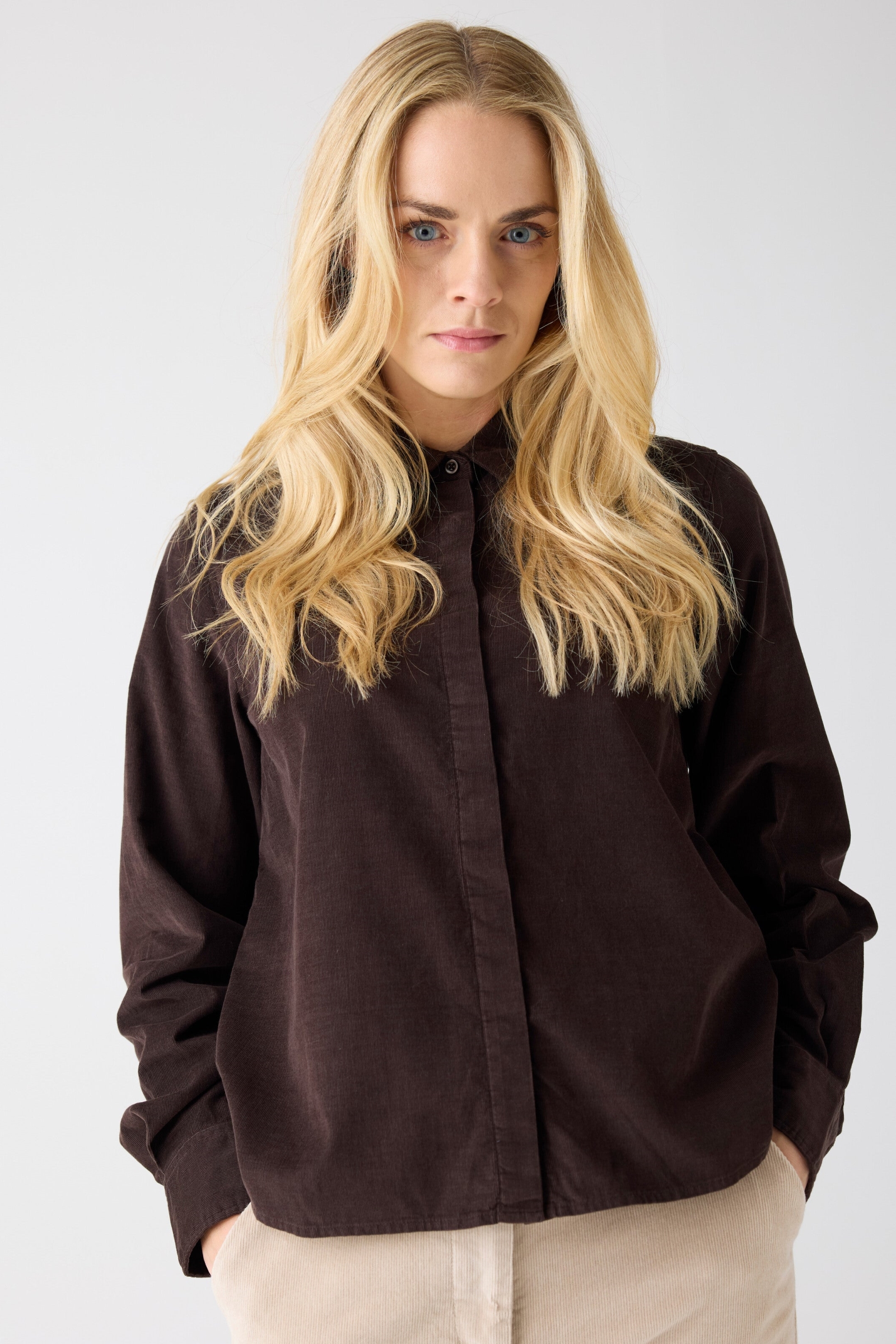 Image of KnowledgeCotton Apparel dames vegan Overhemd Van Corduroy Met Chocoladetaart