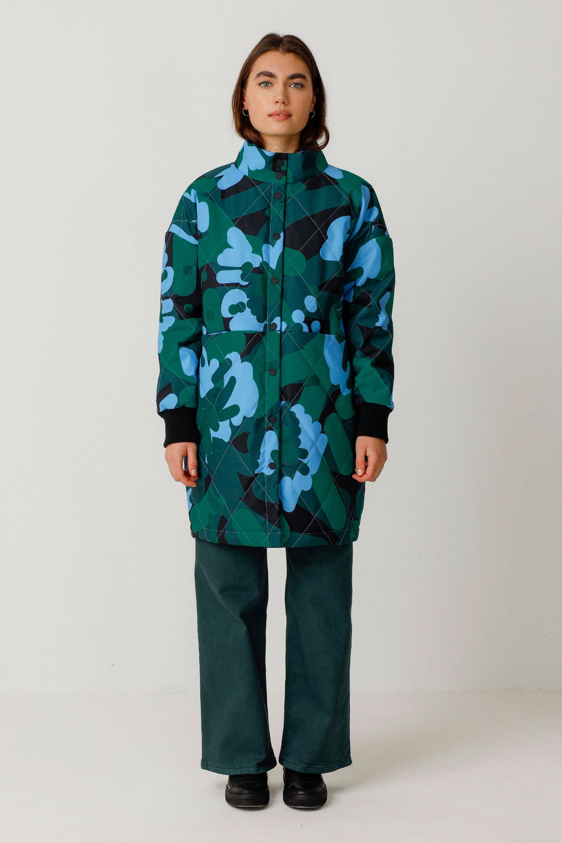 SKFK Damen vegan Mantel Leira Mehrfarbig Blau/Grün