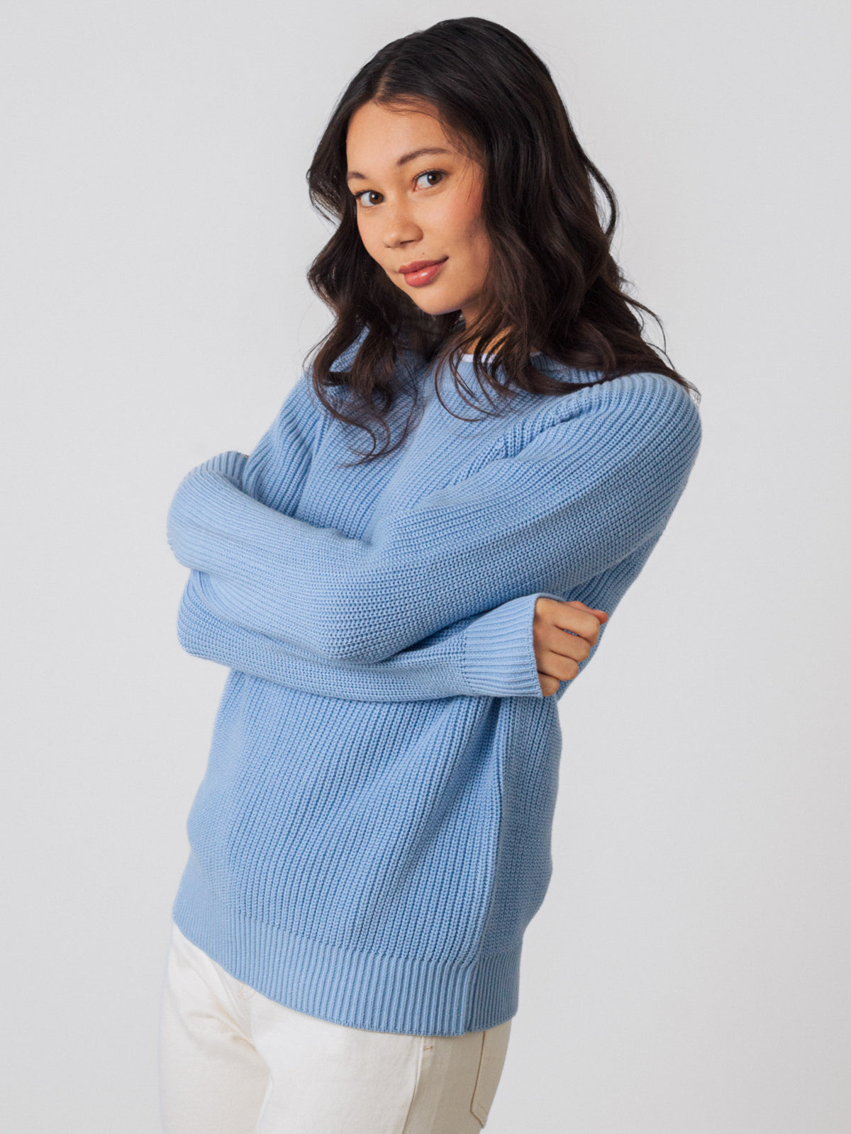 Honest Basics womens vegan Jumper Heavy Knit Glacier Blue