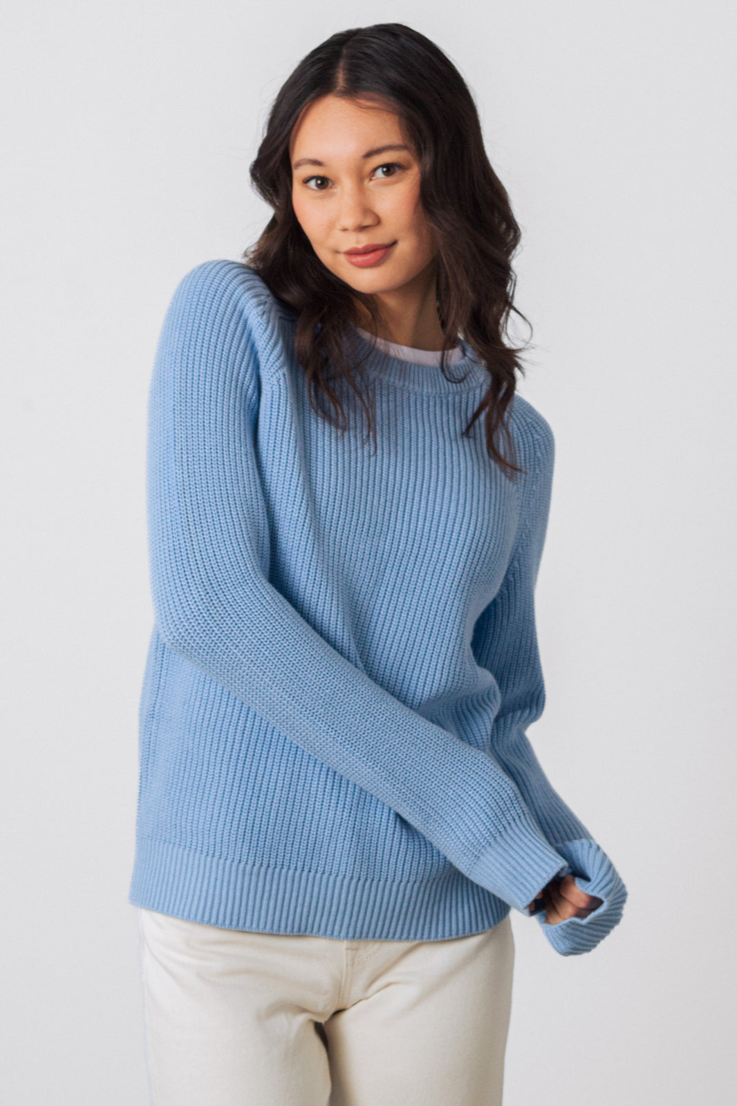 Honest Basics womens vegan Jumper Heavy Knit Glacier Blue