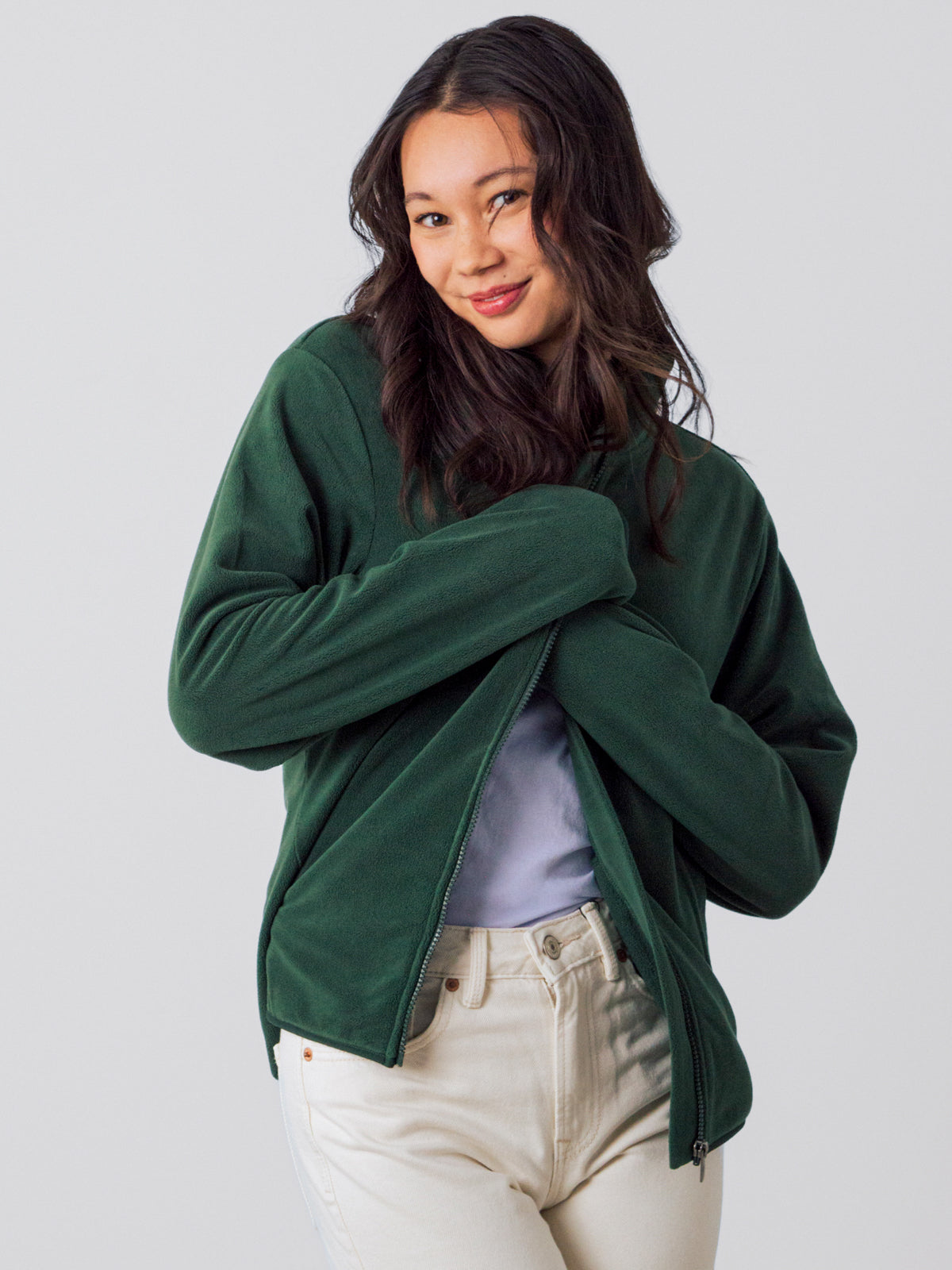 Honest Basics womens vegan Jacket Polar Zip Fern Green