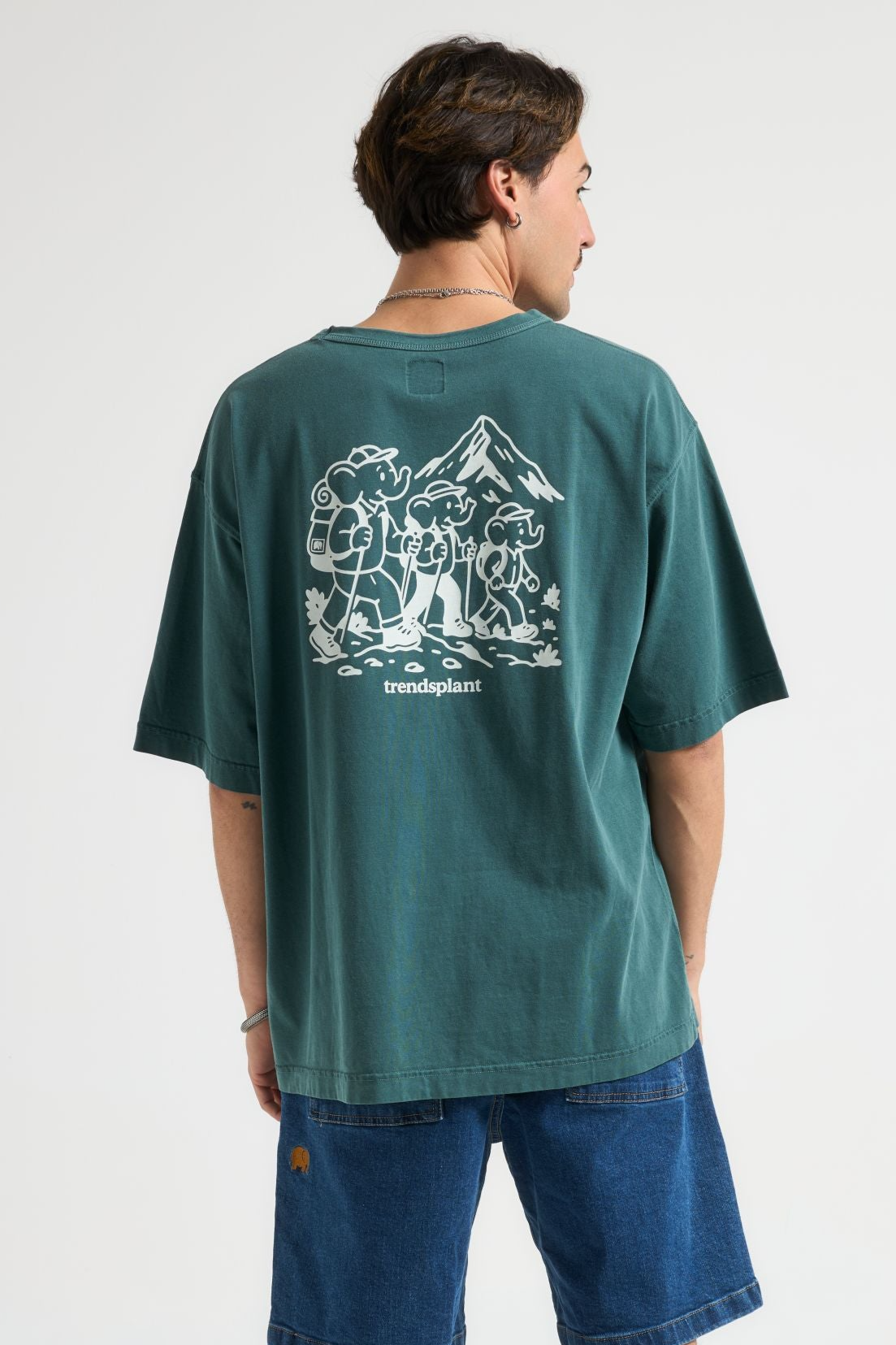 Image of Trendsplant mannen vegan Oversized T-Shirt Voor Zware Wandelaars, Regenwoudblauwgroen