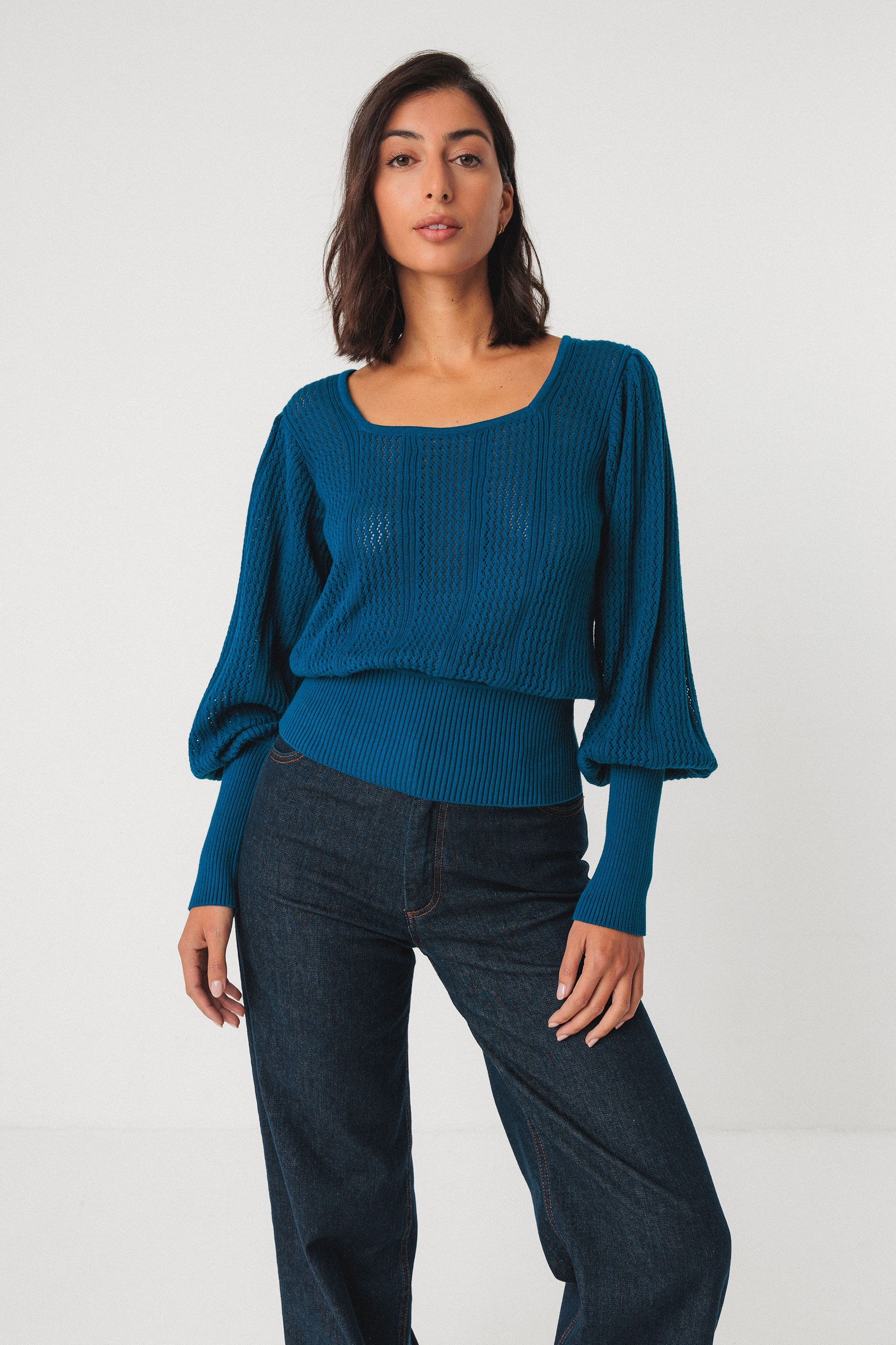 SKFK Damen vegan Strick-T-Shirt Dudea Blau