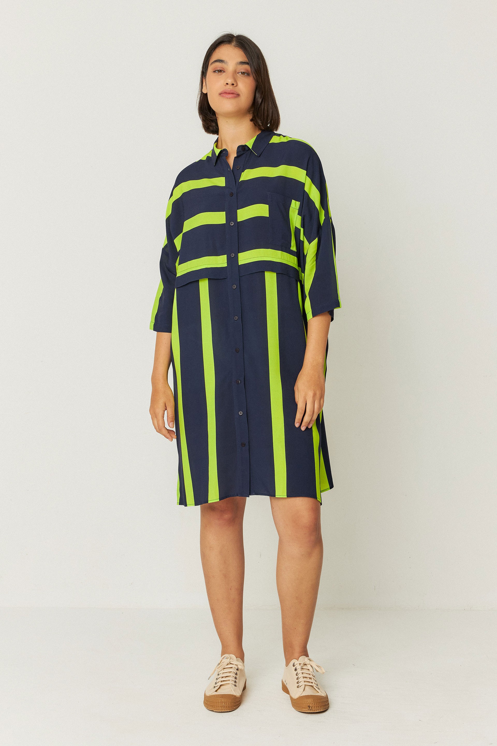 SKFK womens vegan Shirt Dress Lisabe Navy Blue