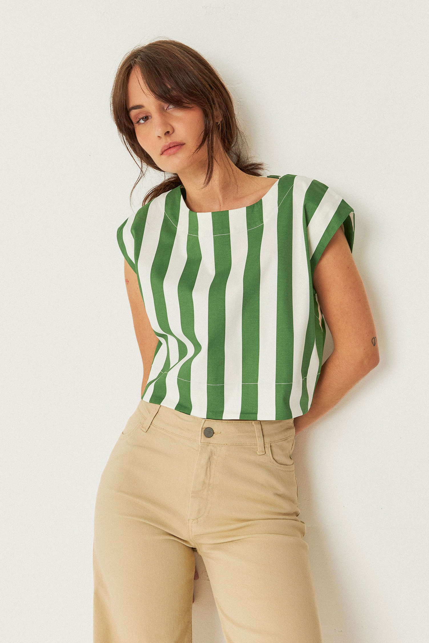 SKFK Damen vegan Bluse Jana Grün/Weiß