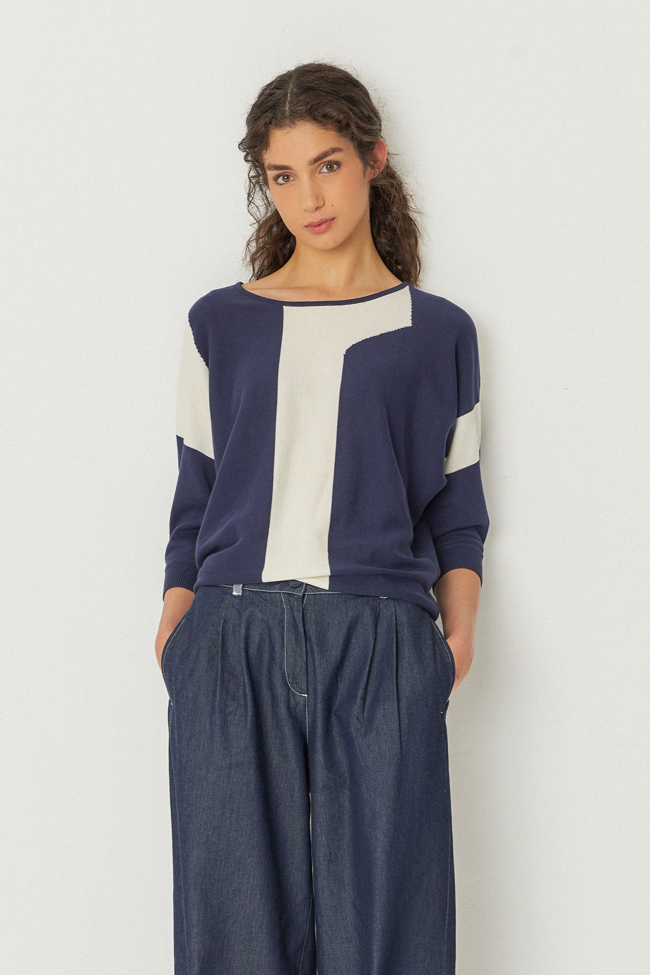 SKFK Damen vegan Pullover Naike Wei&Atilde;Ÿ/Blau