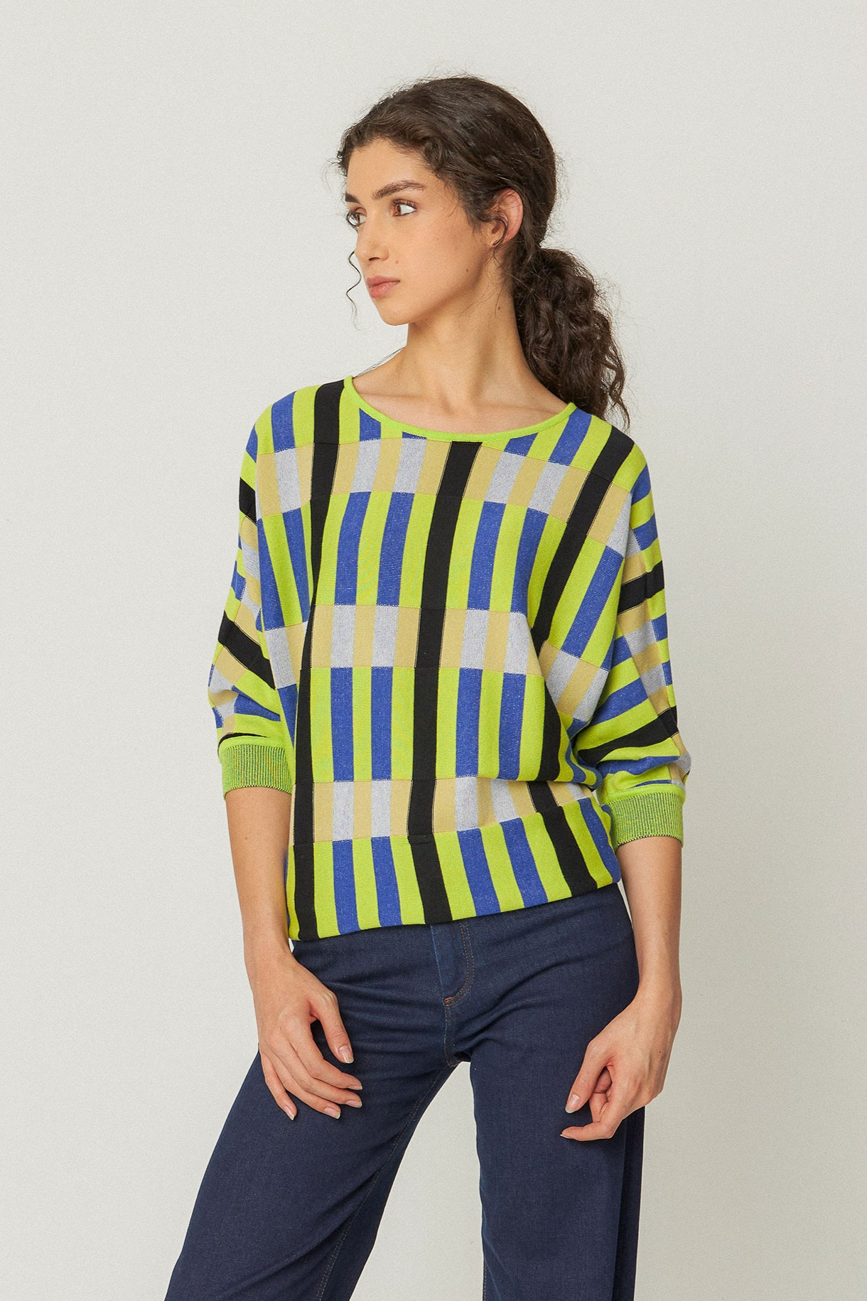 SKFK Damen vegan Pullover Naike Mehrfarbig Blau/Gr&Atilde;&frac14;n