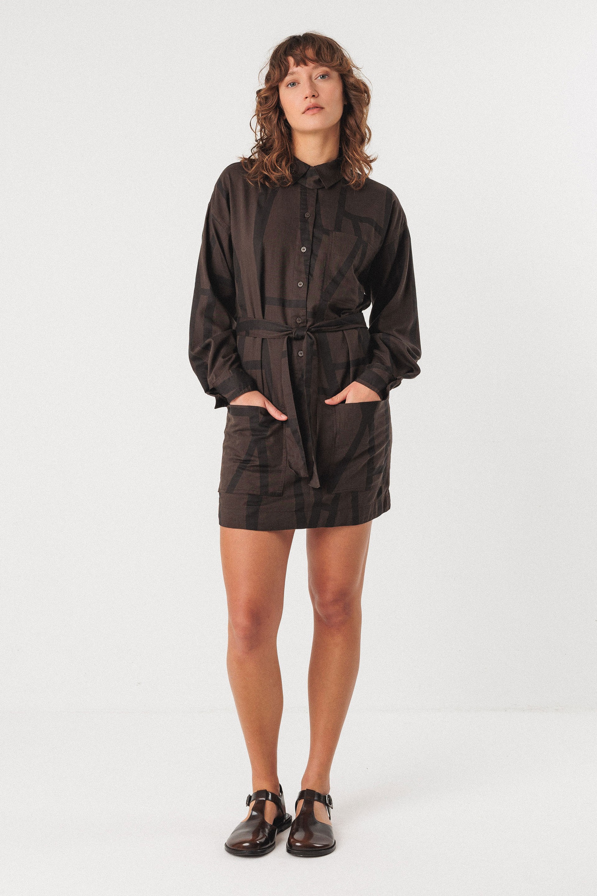 SKFK womens vegan Shirt Dress Izua Brown