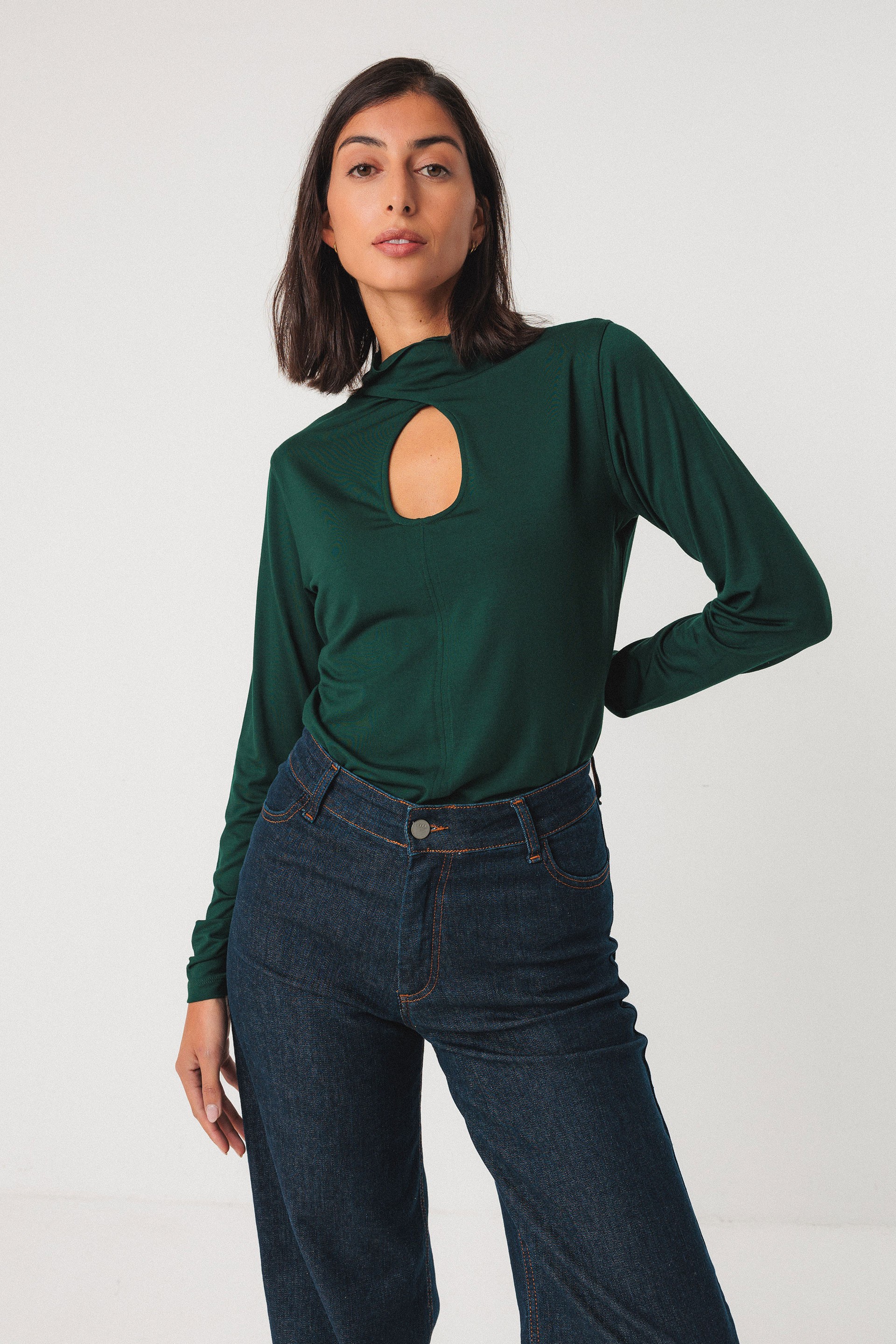 SKFK Damen vegan T-Shirt High Neck Zur-5 Gr&Atilde;&frac14;n