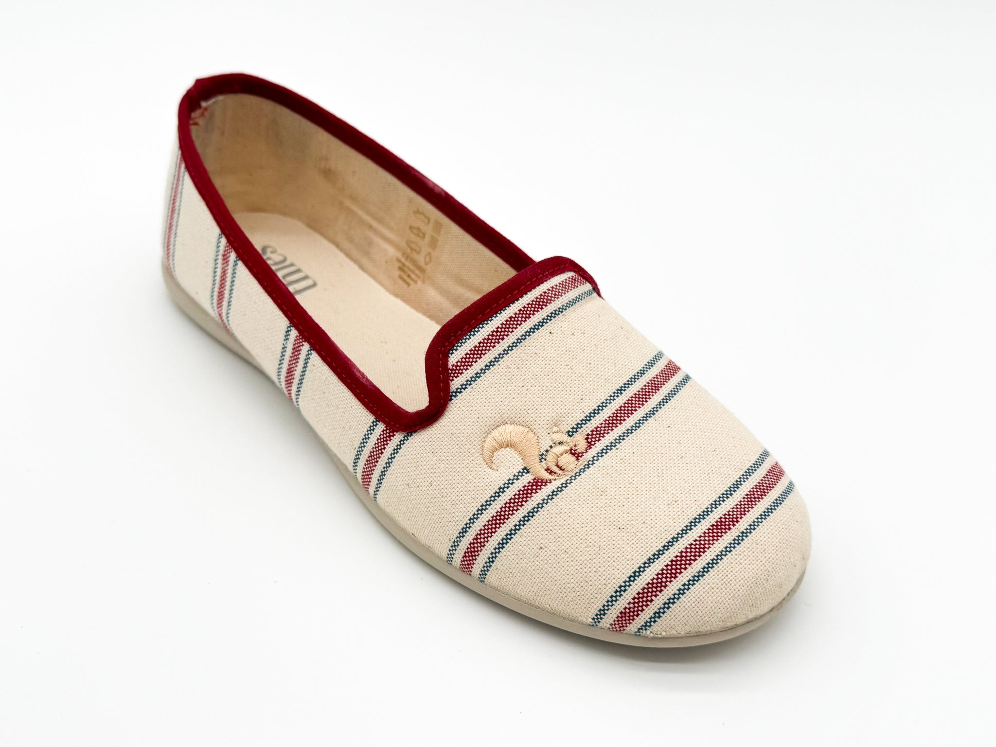 thies womens vegan Slippers Eco Closed Red Blue Stripe