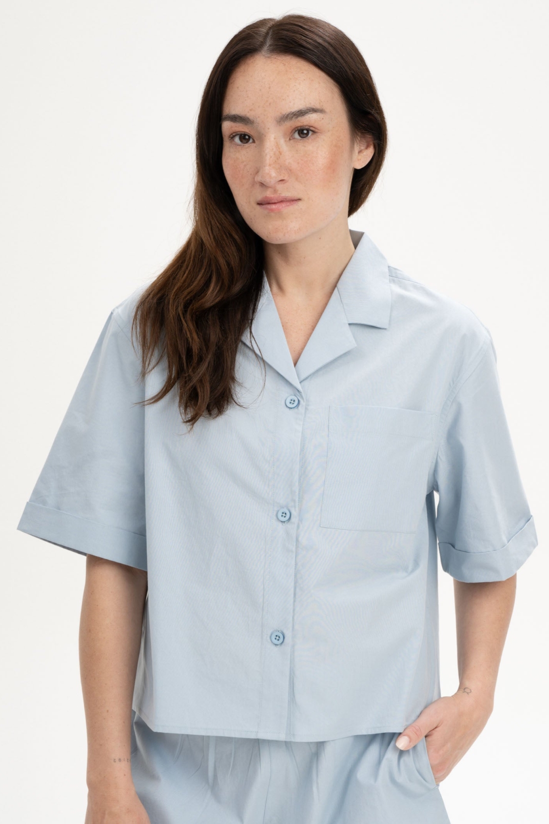 Image of MELA dames vegan Pyjamashirt Met Korte Mouwen Hansika Wolkenblauw