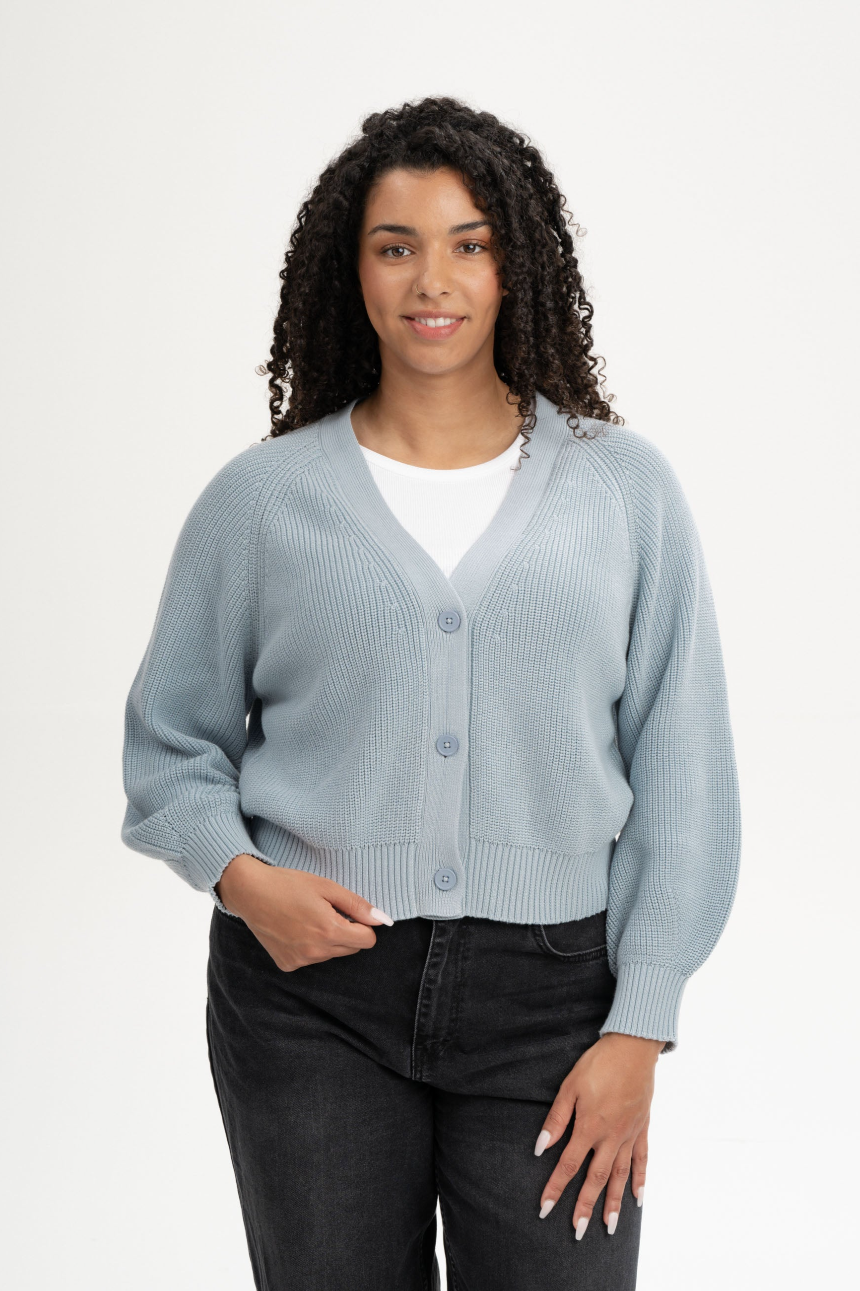 Image of MELA dames vegan Gebreid Vest Met Ribbels, Bhuma Cloudy Blue