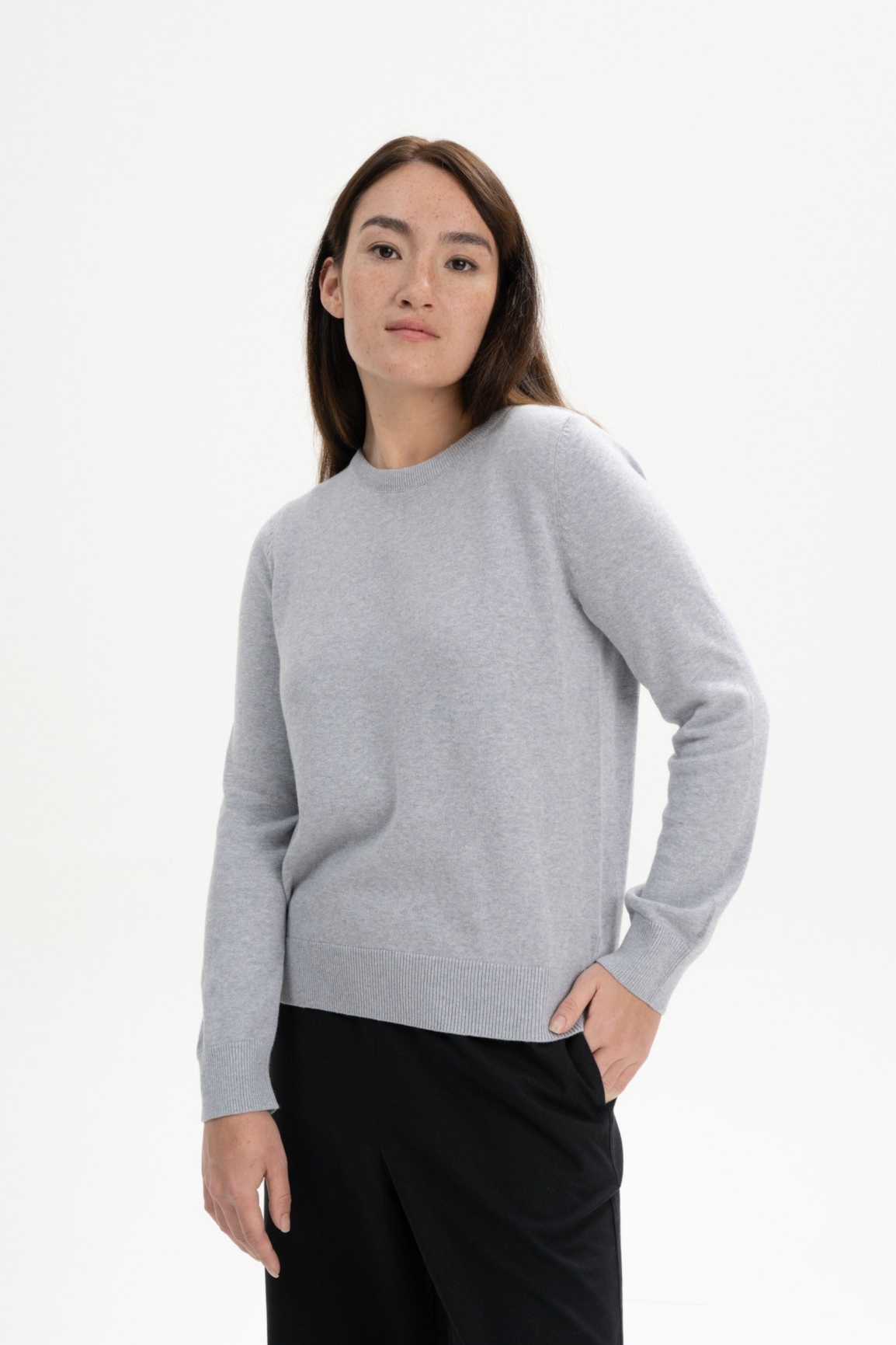 Image of MELA dames vegan Trui Fijn Gebreid Dhana Grijs GemÃªleerd