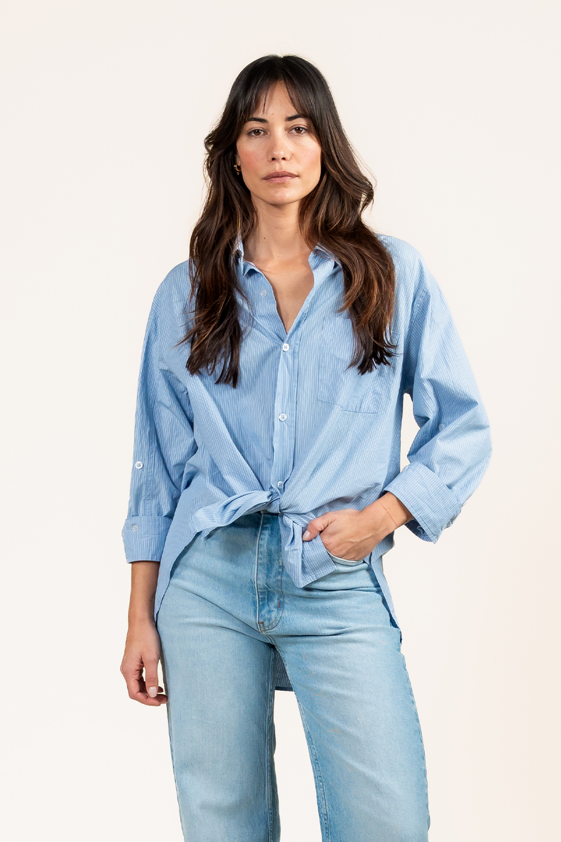 Image of Kuyichi dames vegan Blouse Ava Met Blauwe Strepen
