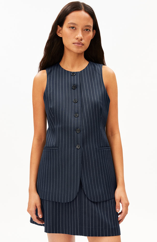 ARMEDANGELS womens vegan Vest Long Pinstripe Dark Blue & Beige