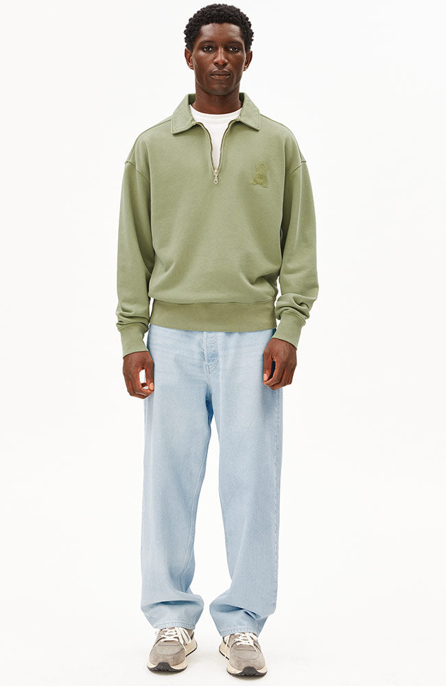 ARMEDANGELS men vegan Sweatshirt Troyer Fatigue Green Washed