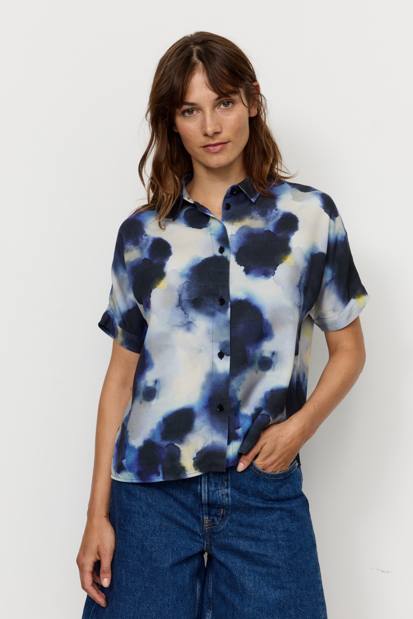 Recolution Damen vegan Bluse Lotus Wassertropfen Blau