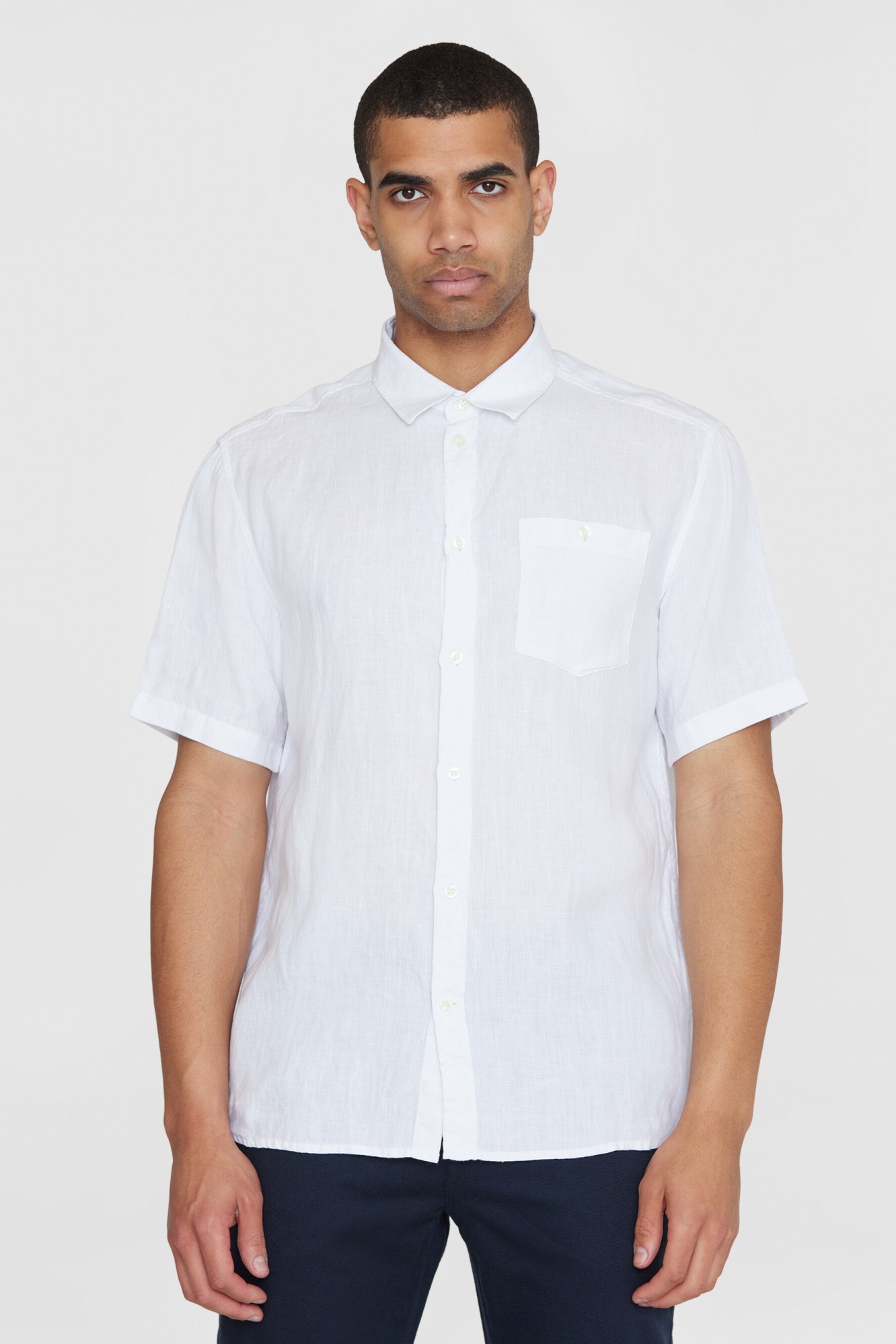 Image of KnowledgeCotton Apparel mannen vegan Overhemd Met Korte Mouwen, Op Maat Gemaakt, Helder Wit