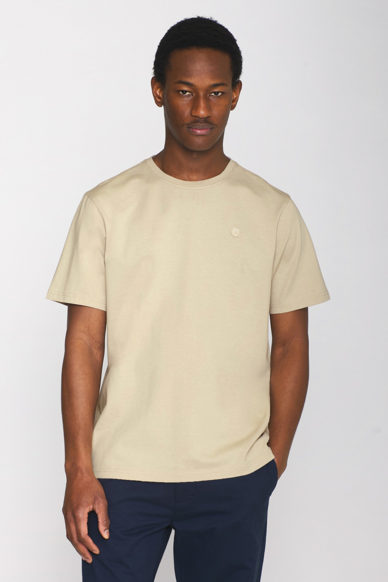 KnowledgeCotton Apparel men vegan T-Shirt Badge Regular Safari Melange