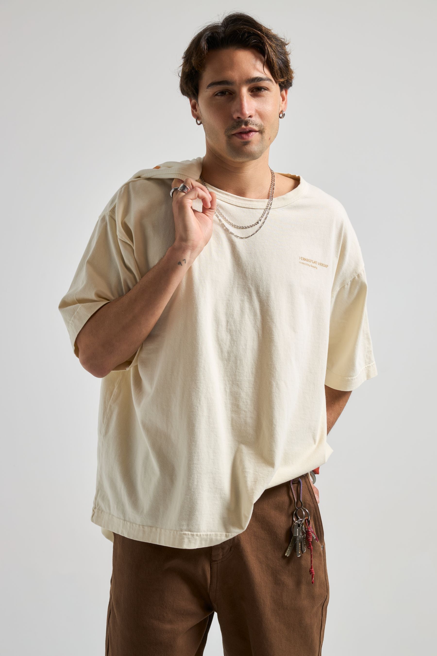 Image of Trendsplant mannen vegan Oversized T-Shirt In Antiek Wit