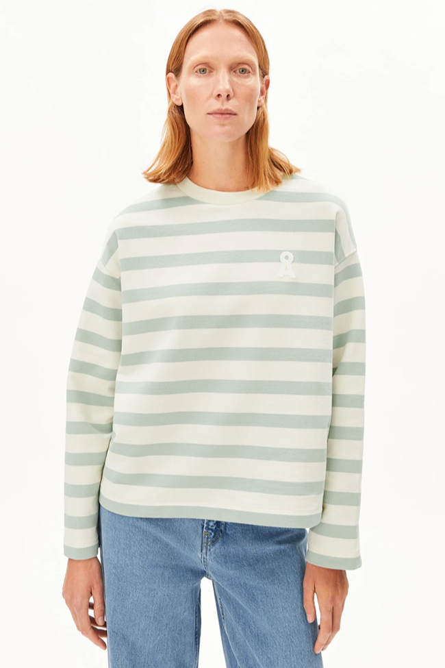 Image of ARMEDANGELS dames vegan Trui Frankaa Bold Foam Groen & Wit