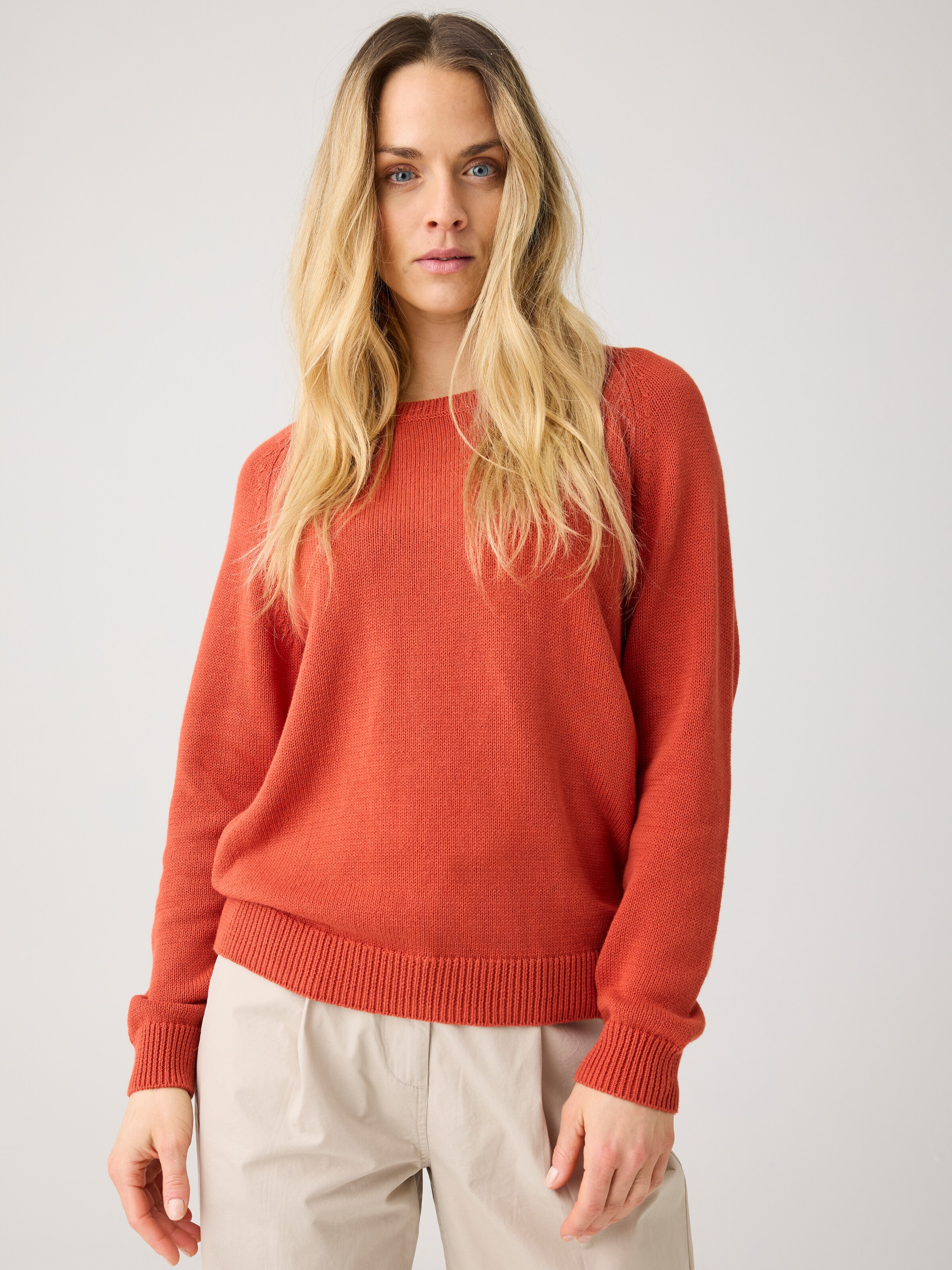 KnowledgeCotton Apparel womens vegan Sweater Crew Neck Burnt Brick
