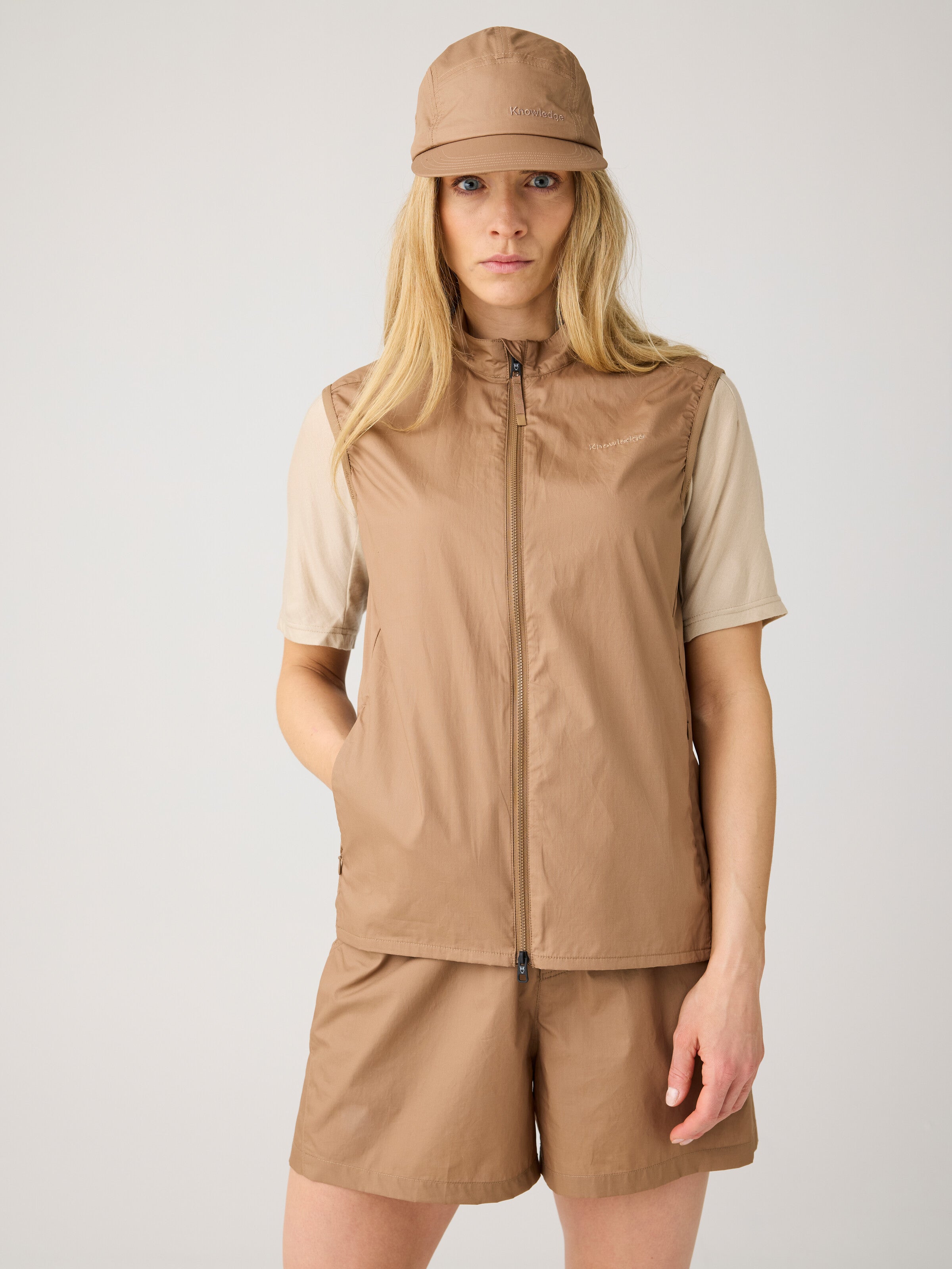 KnowledgeCotton Apparel womens vegan Vest Vent Ripstop 90 Tuffet Brown