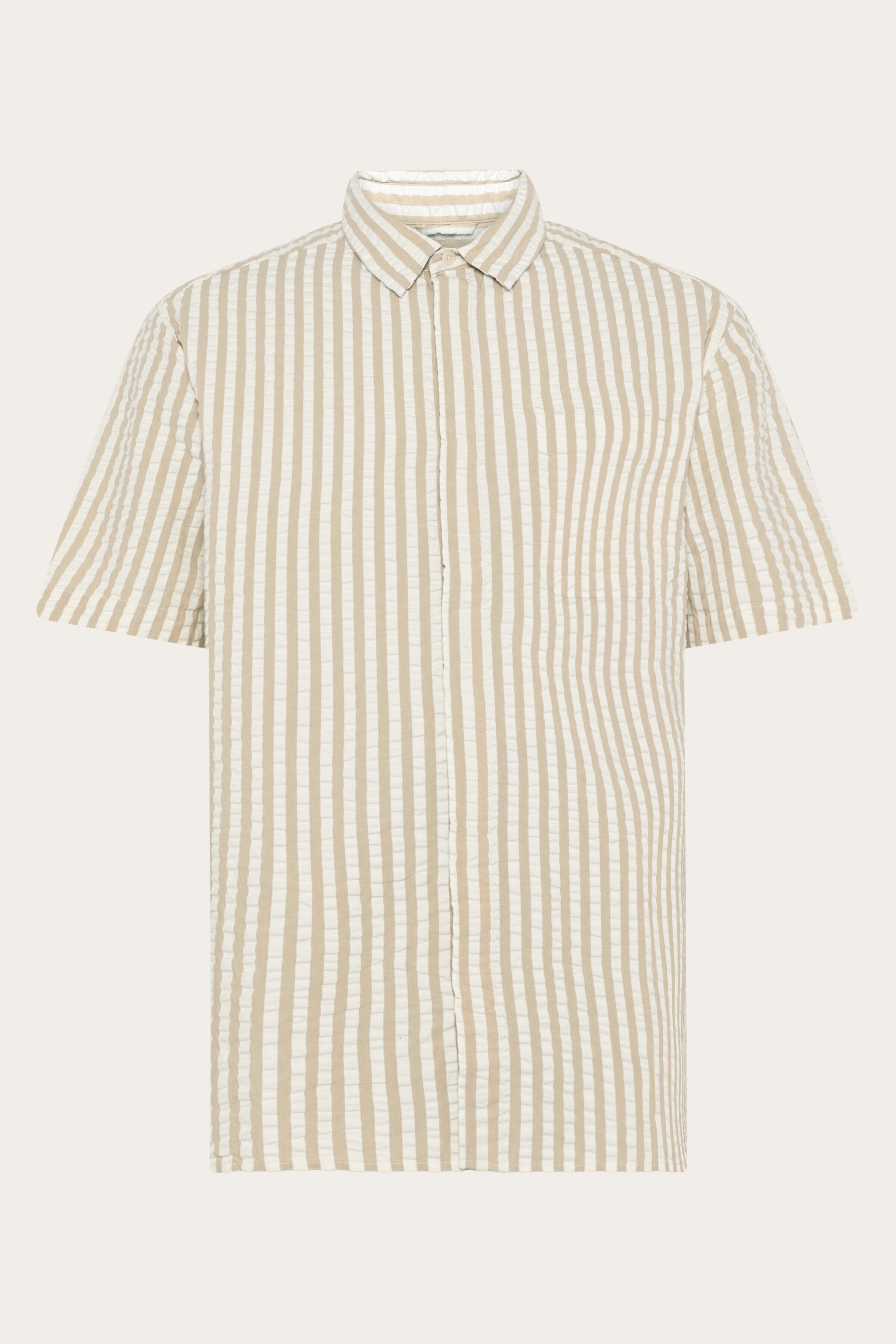 Image of KnowledgeCotton Apparel mannen vegan Relaxte Seersucker Blouse Met Crèmekleurige Strepen