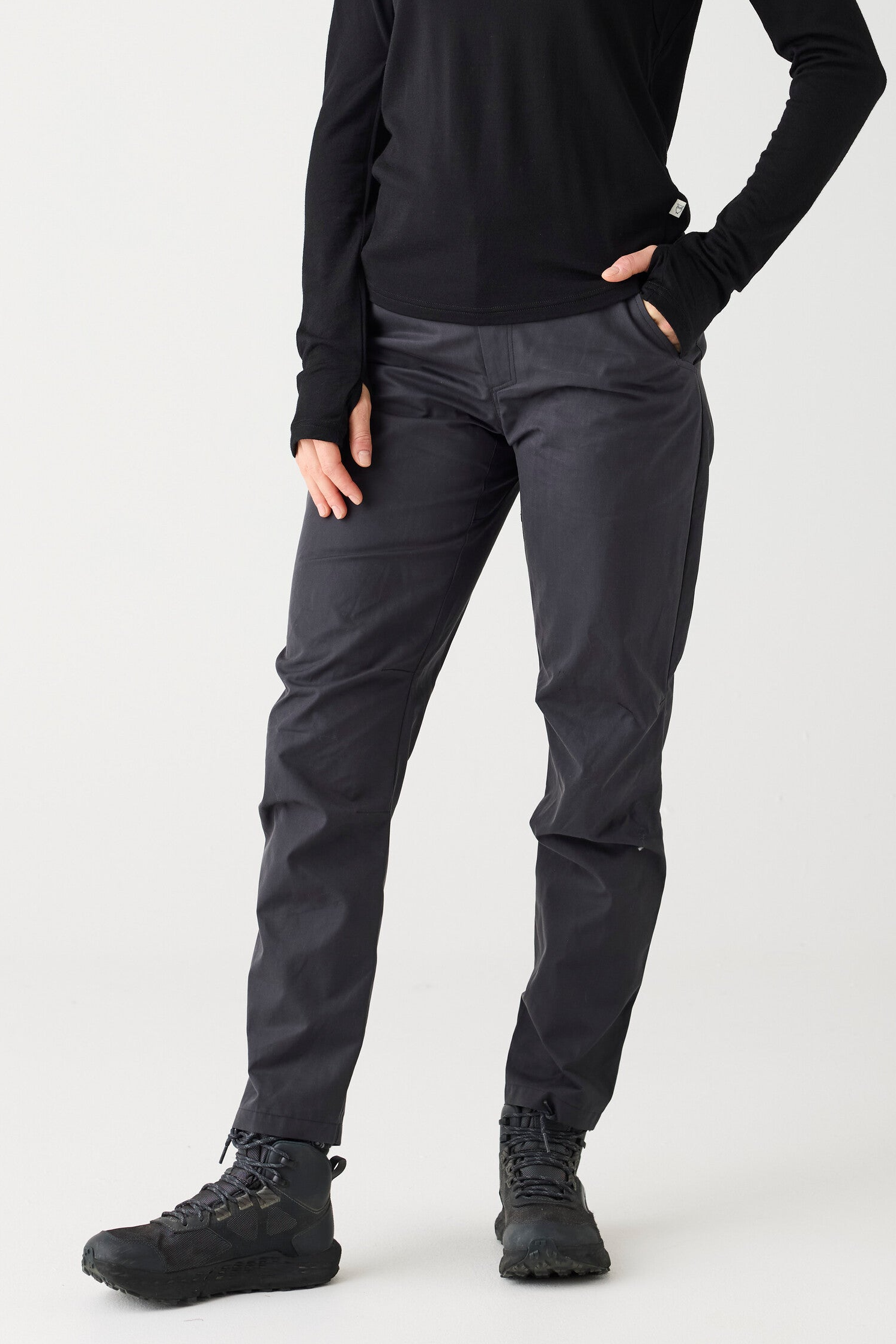 Image of KnowledgeCotton Apparel dames vegan Broek Vent Canvas 200 Zwart Jet